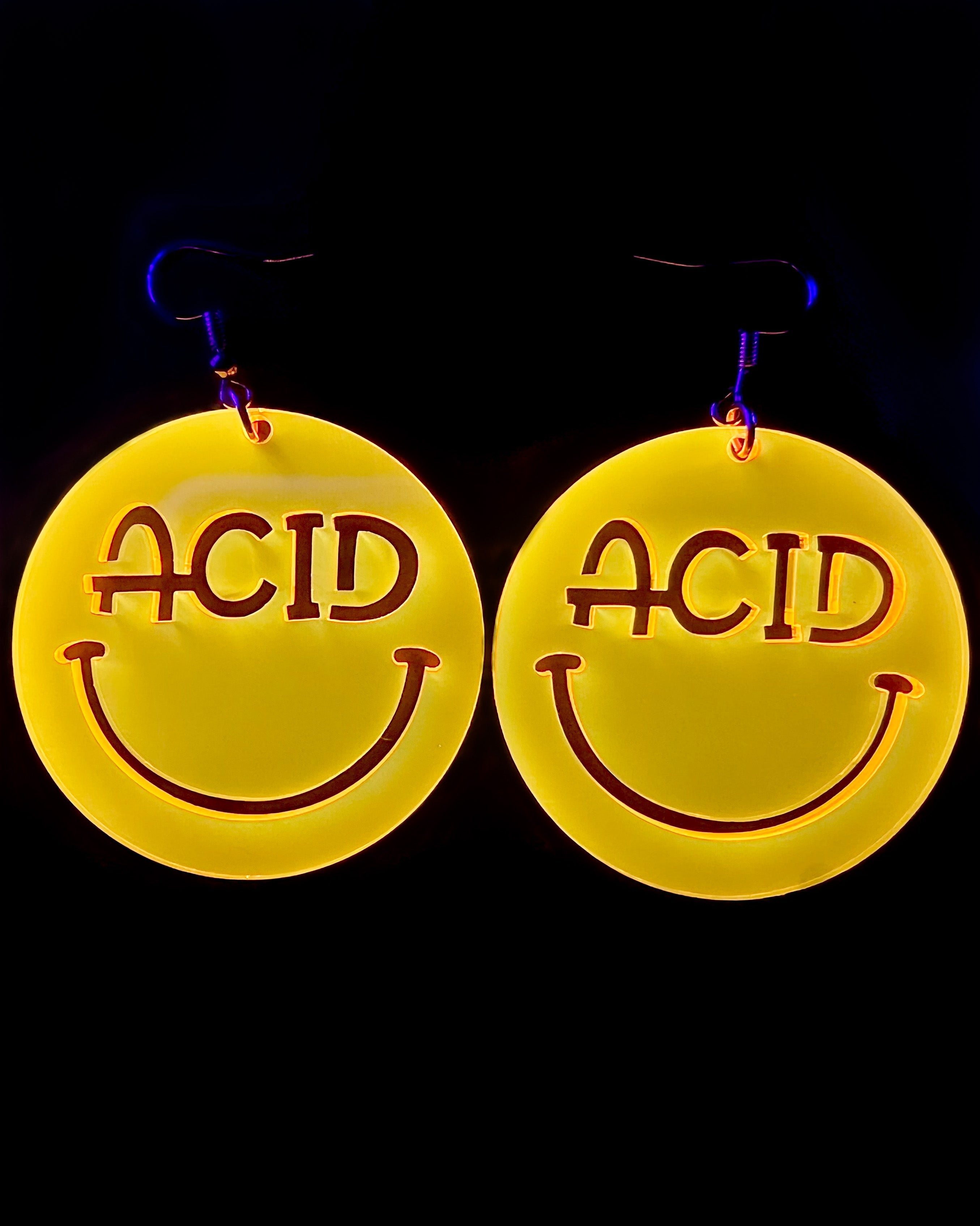 Acid Smiley Earrings, Dangle Earrings, - One Stop Rave
