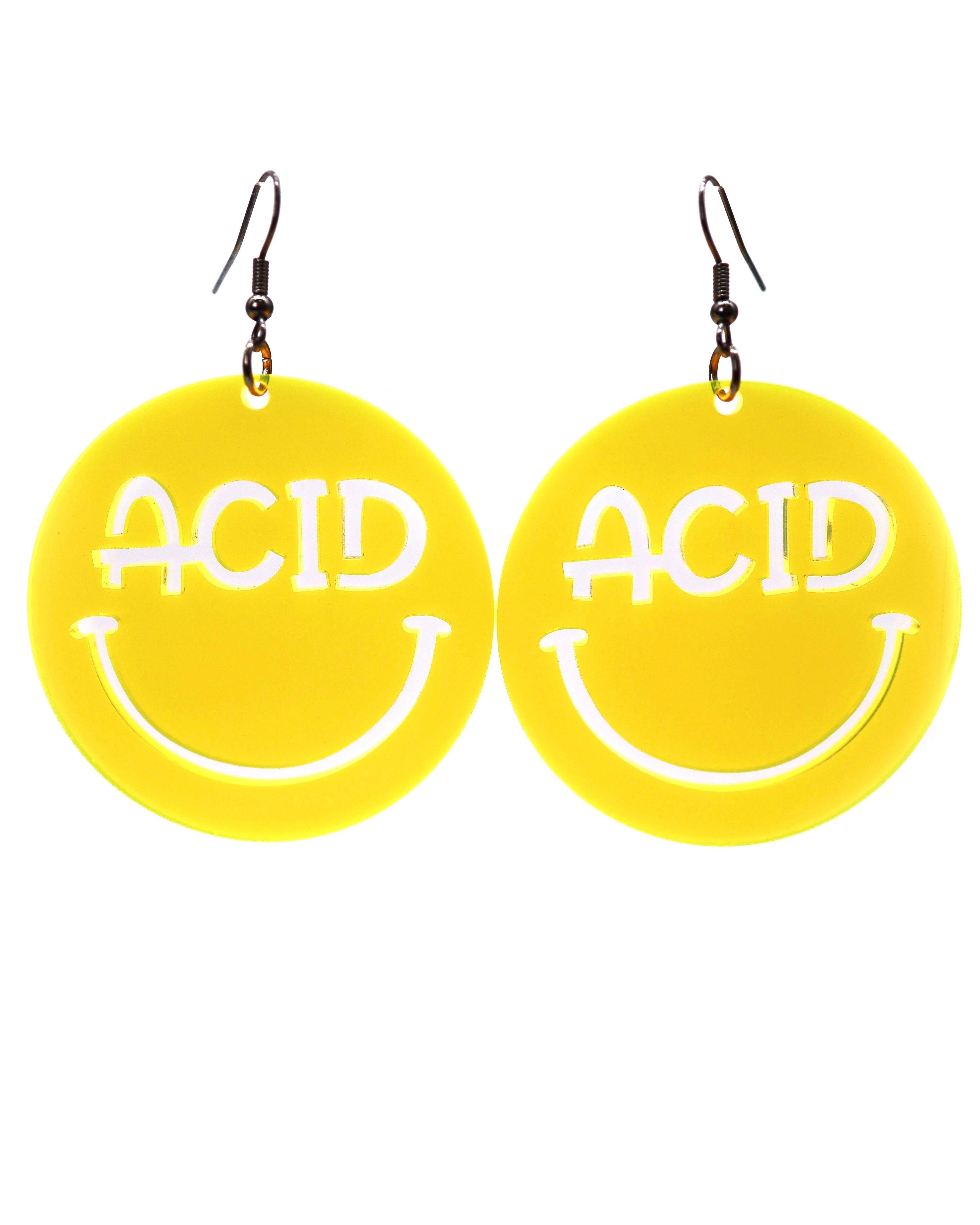 Acid Smiley Earrings, Dangle Earrings, - One Stop Rave