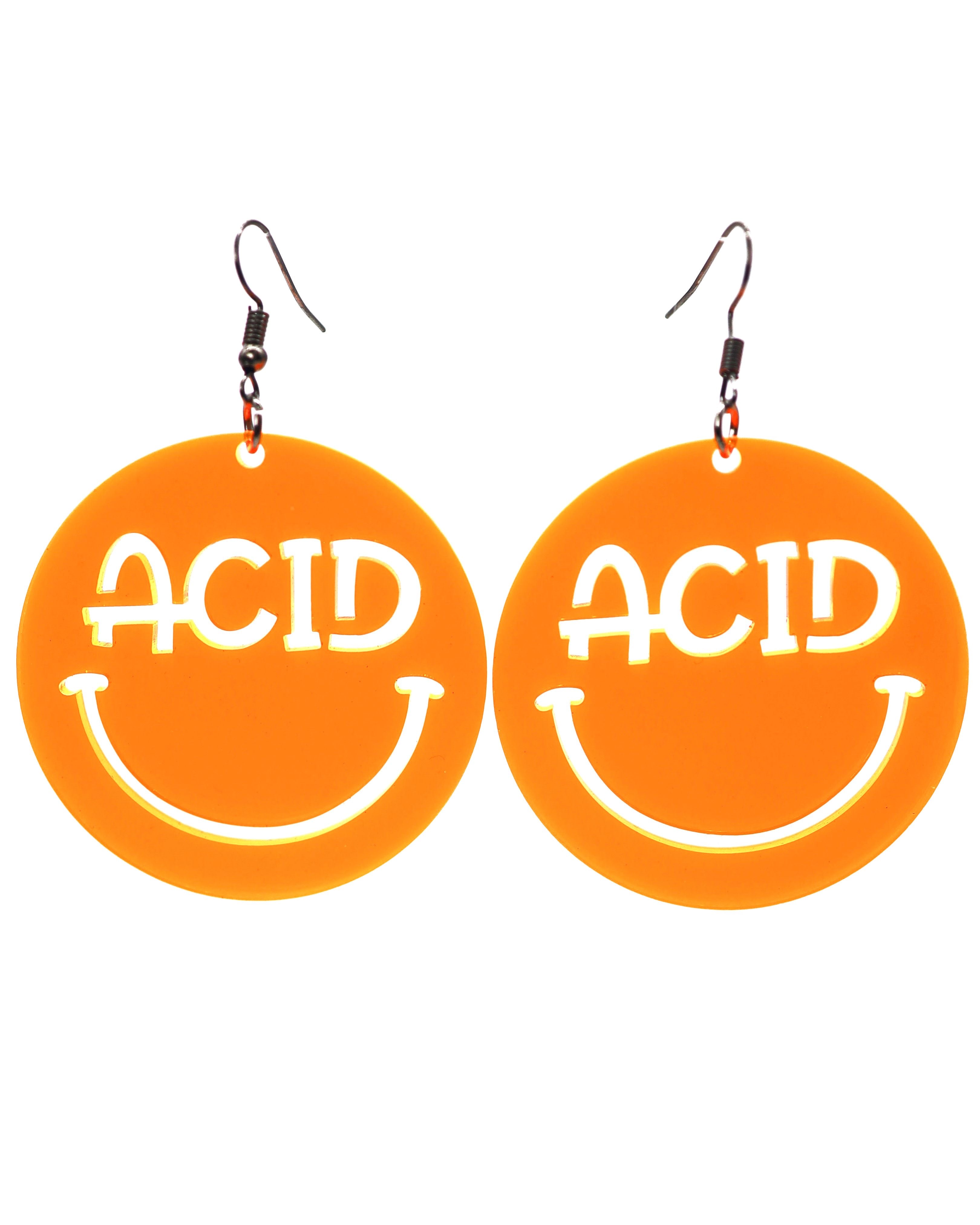 Acid Smiley Earrings, Dangle Earrings, - One Stop Rave