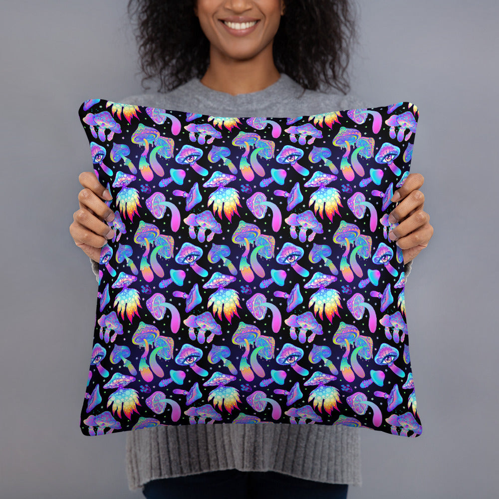 Shroomin Black Throw Pillow