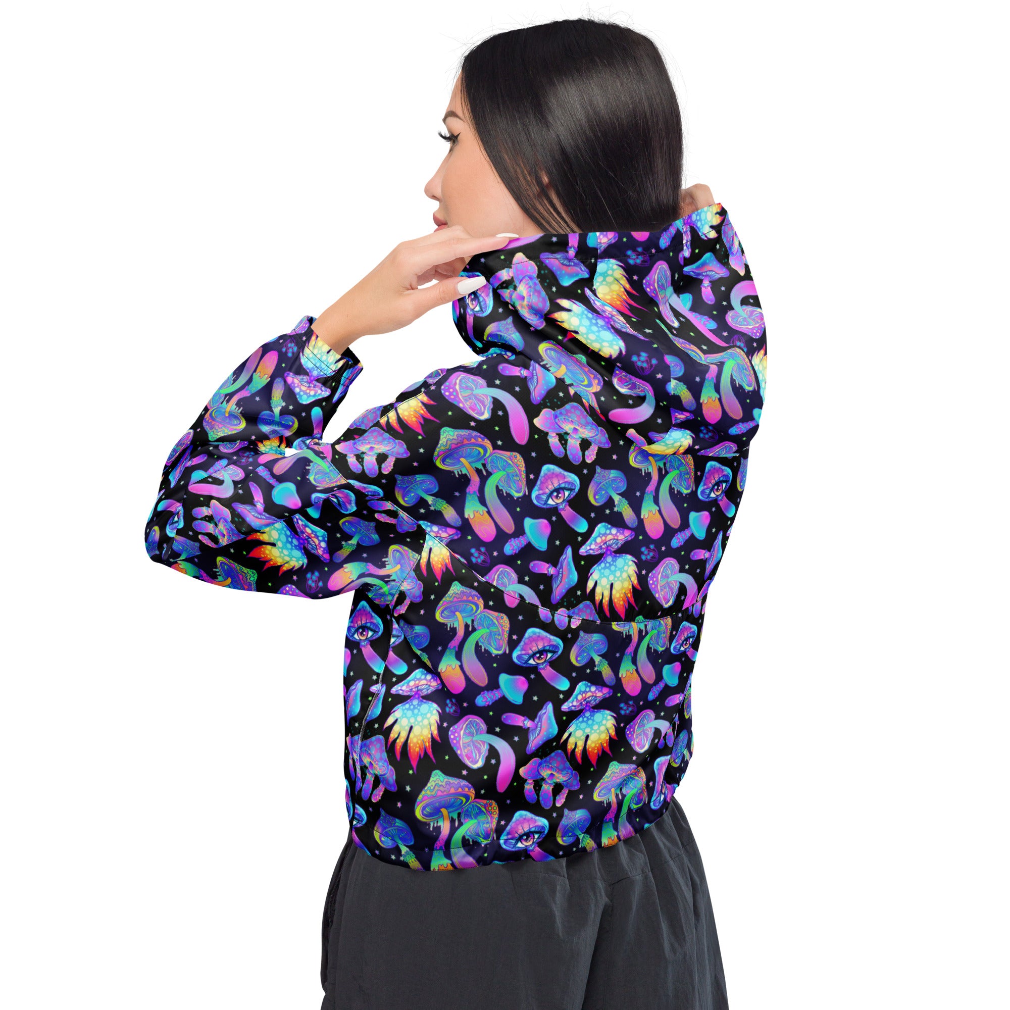 Shroomin Black Cropped Windbreaker, , - One Stop Rave