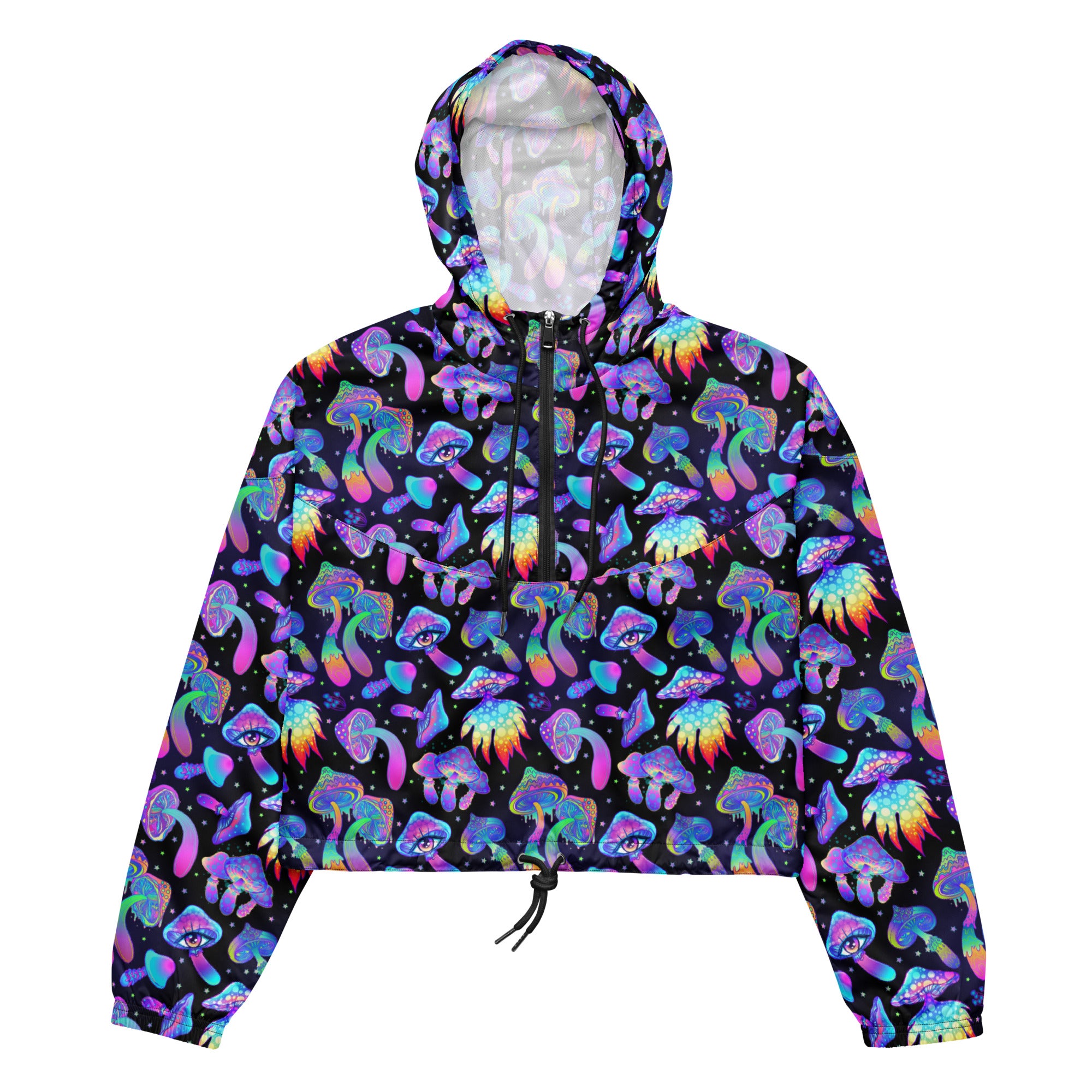 Shroomin Black Cropped Windbreaker, , - One Stop Rave