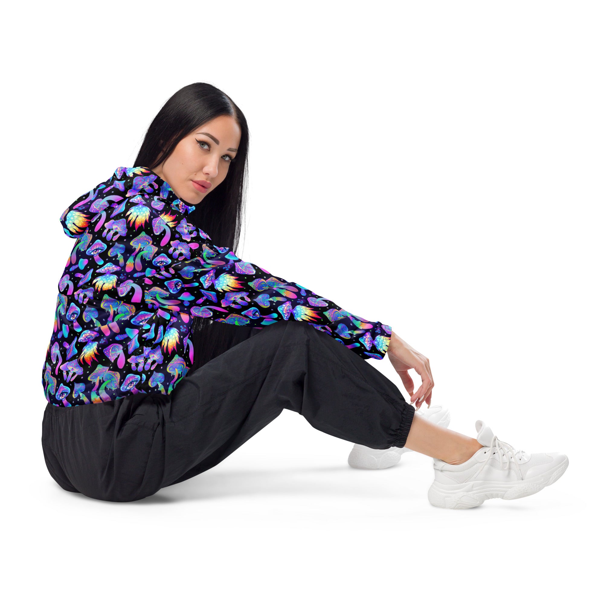 Shroomin Black Cropped Windbreaker, , - One Stop Rave