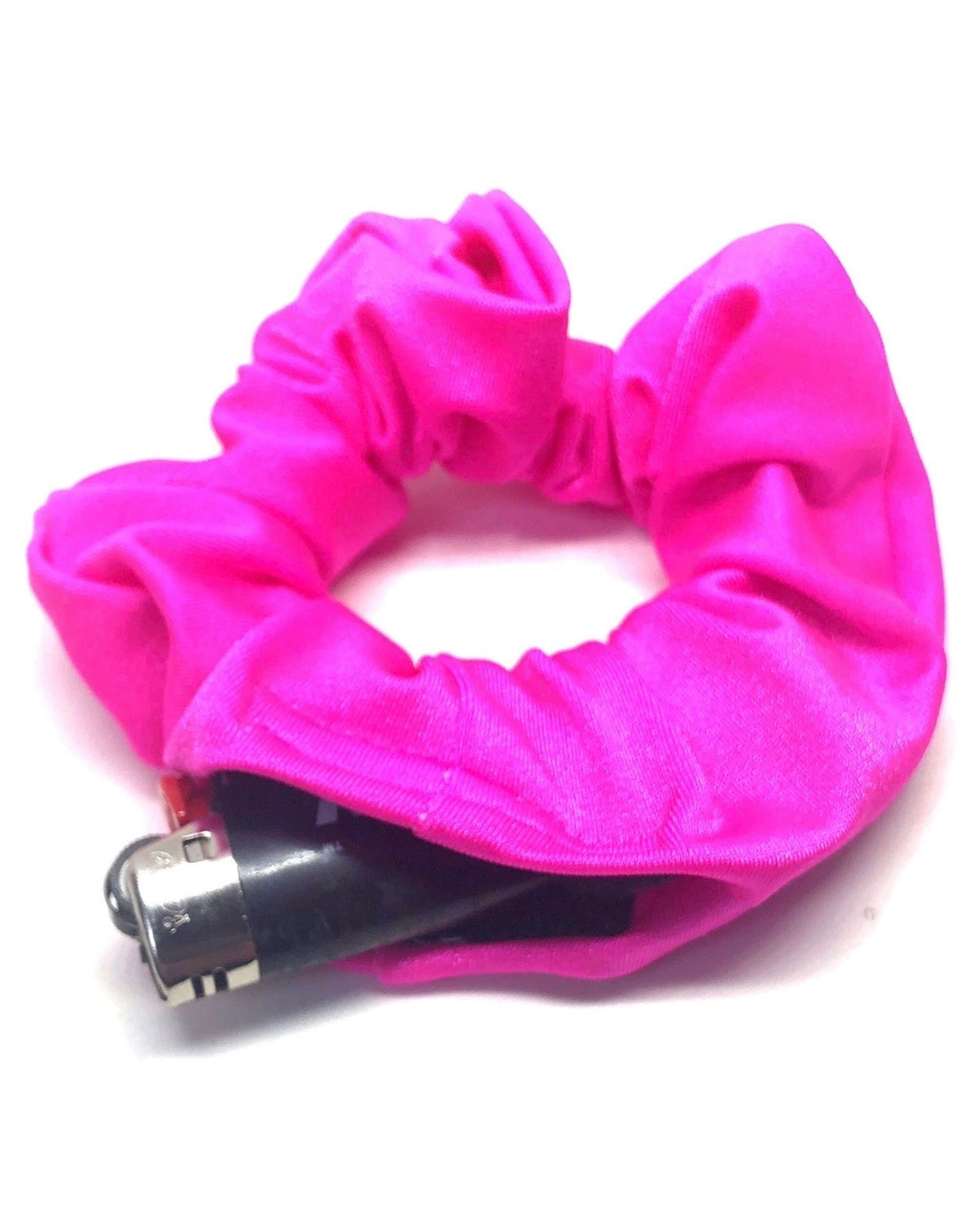 Hot Pink Stashie with Hidden Pocket – A bright hot pink stash scrunchie with a discreet 2-inch Velcro® pocket, designed to keep small must-haves safe and easily accessible.