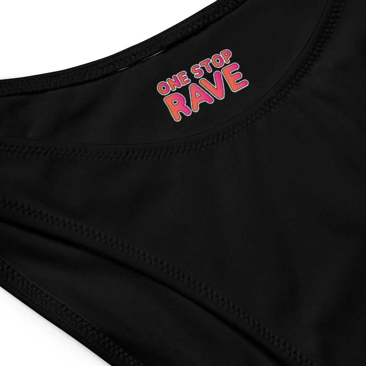 Inside waistband and brand label detail on the Black V-Cut Bikini Bottoms