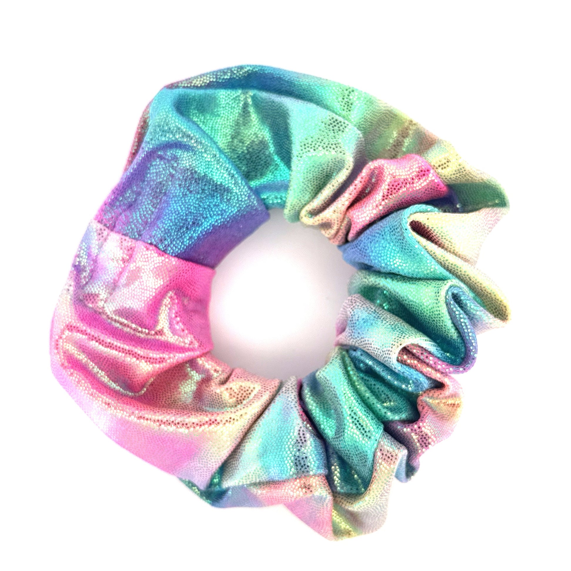 Bubblegum Glitter Stashie pastel glitter rave scrunchie with stash pocket and white background.