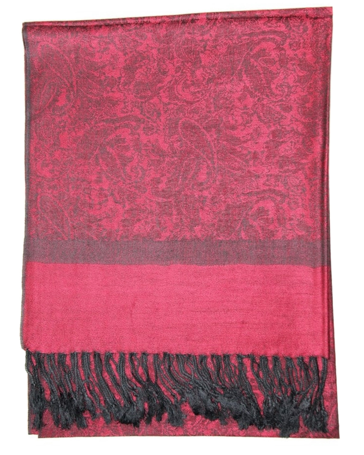 Red scarf with black patterns on a white background