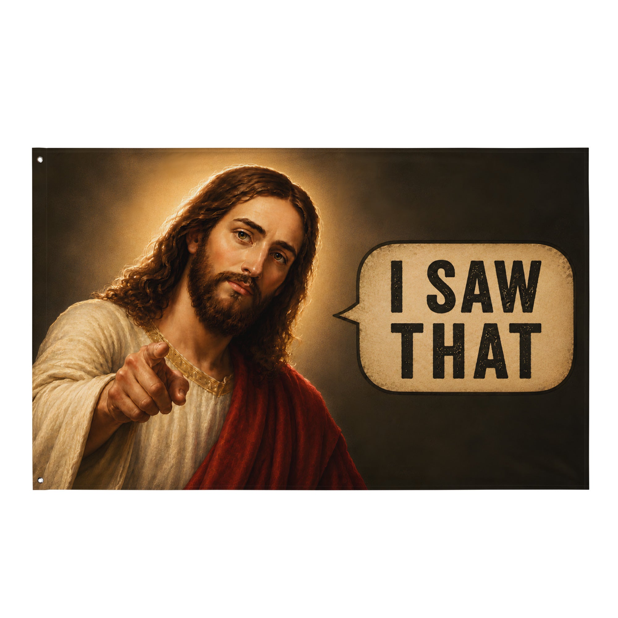 I Saw That Jesus festival flag with pointing design