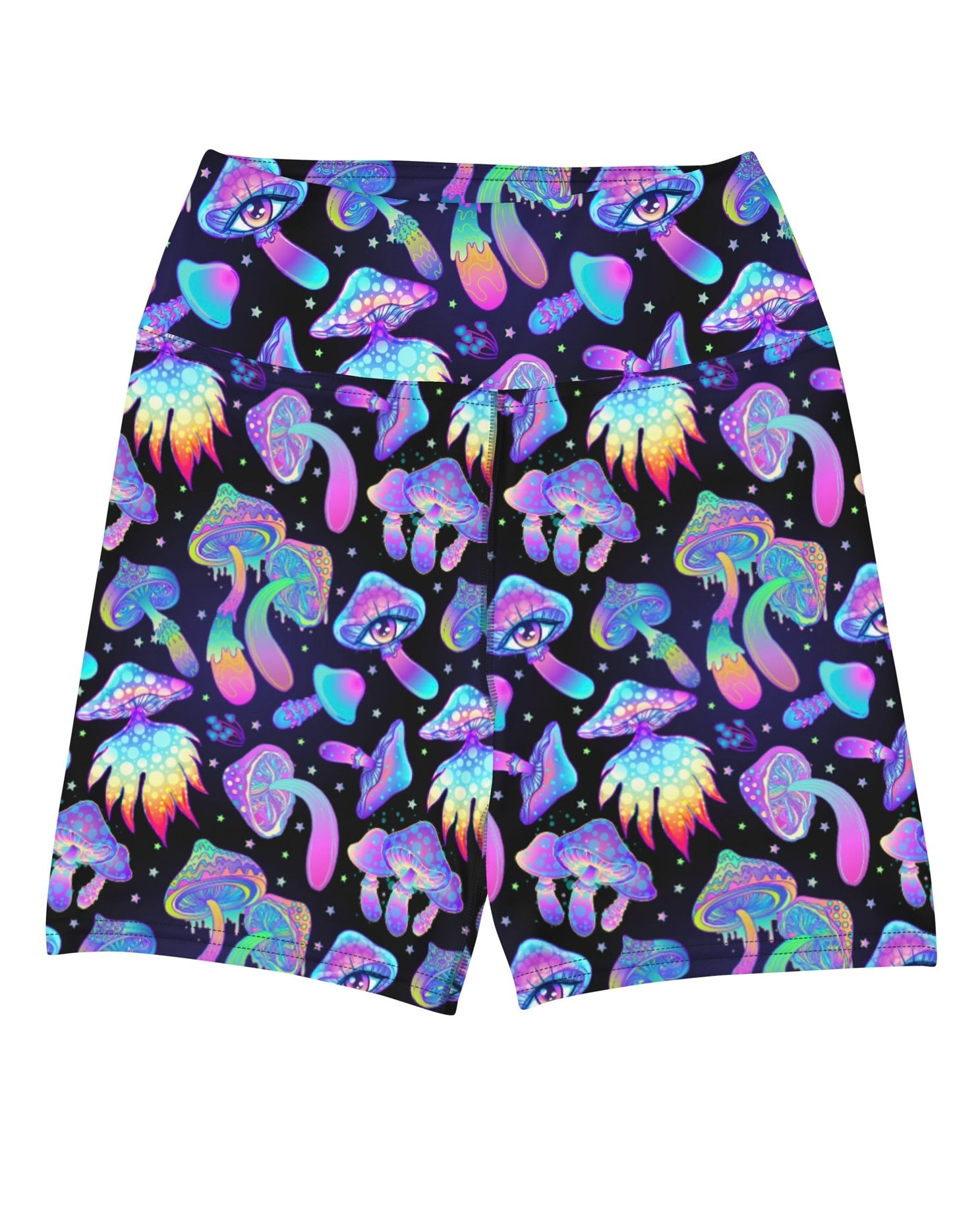 Shroomin Black Yoga Shorts, Yoga Shorts, - One Stop Rave