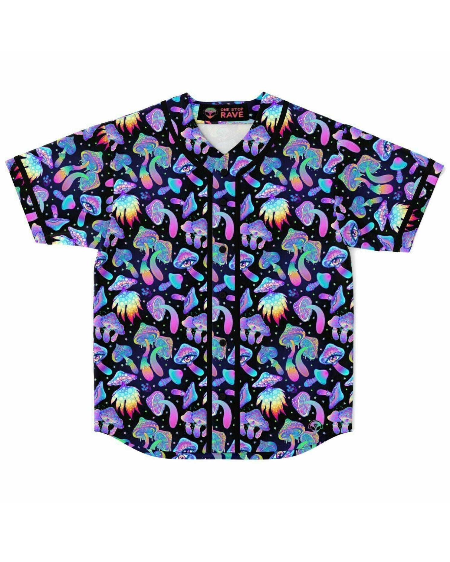 Shroomin Black Baseball Jersey, Baseball Jersey, - One Stop Rave