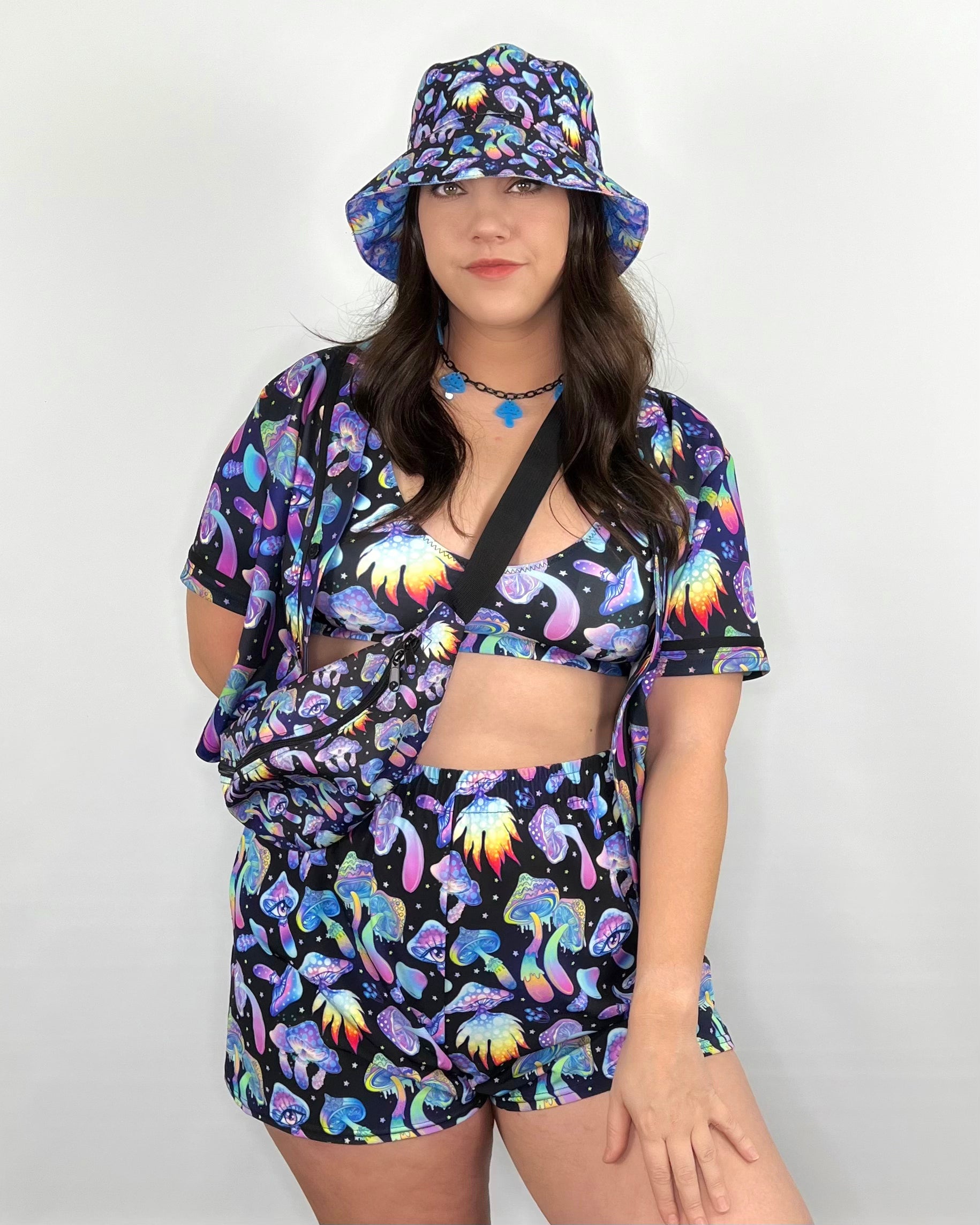 Shroomin Black Cropped Baseball Jersey, Cropped Baseball Jersey, - One Stop Rave