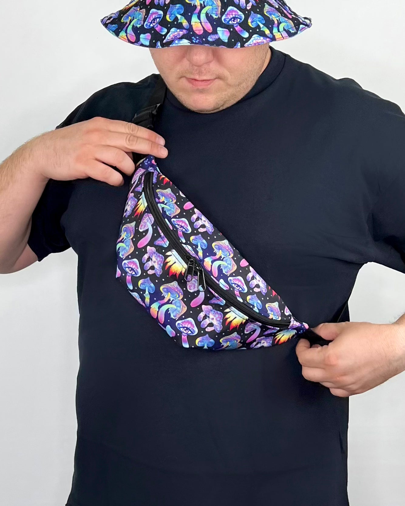 Shroomin Black Fanny Pack, Fanny Pack, - One Stop Rave