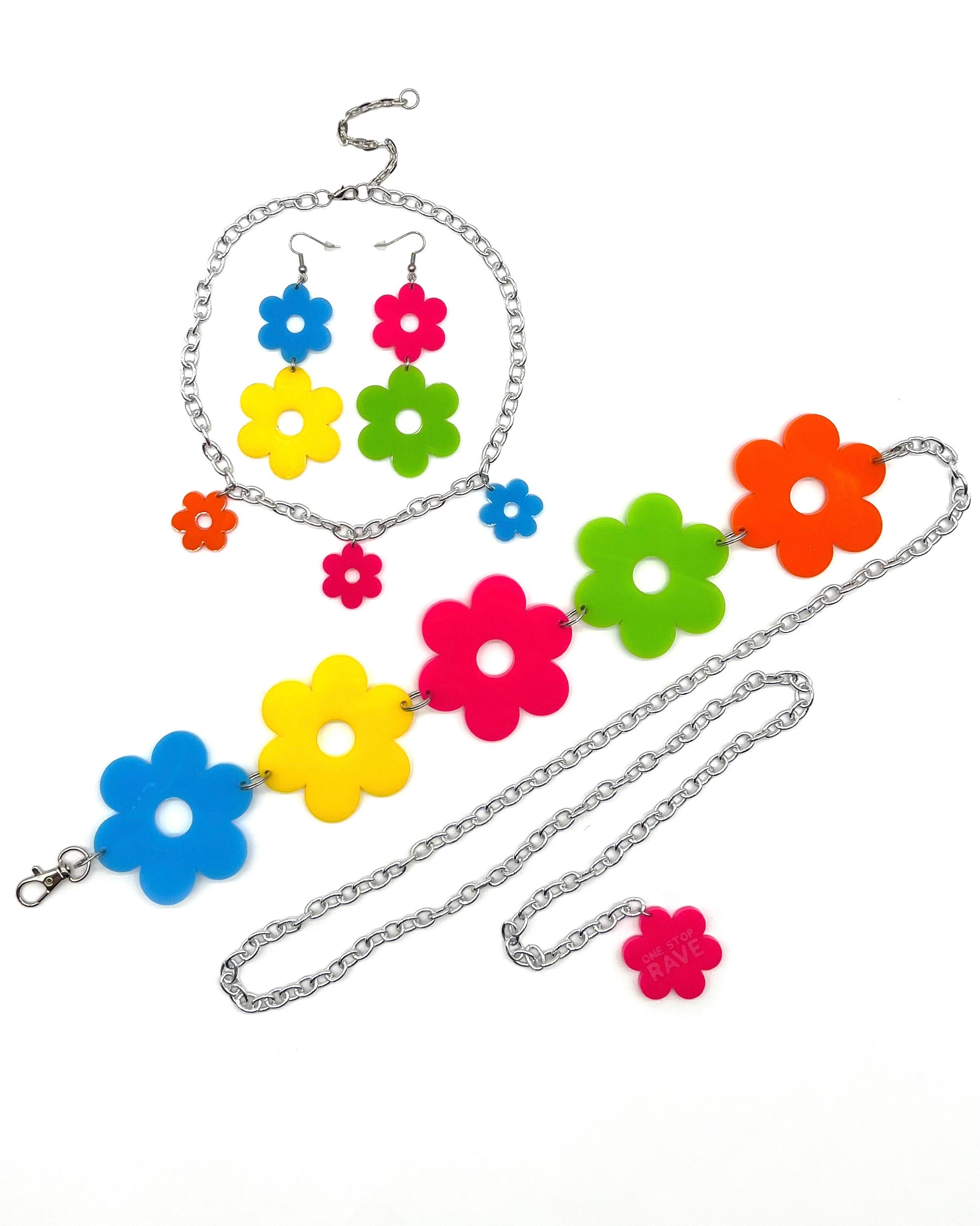 The Flower Power Kandi set which includes the earrings, choker and belt.