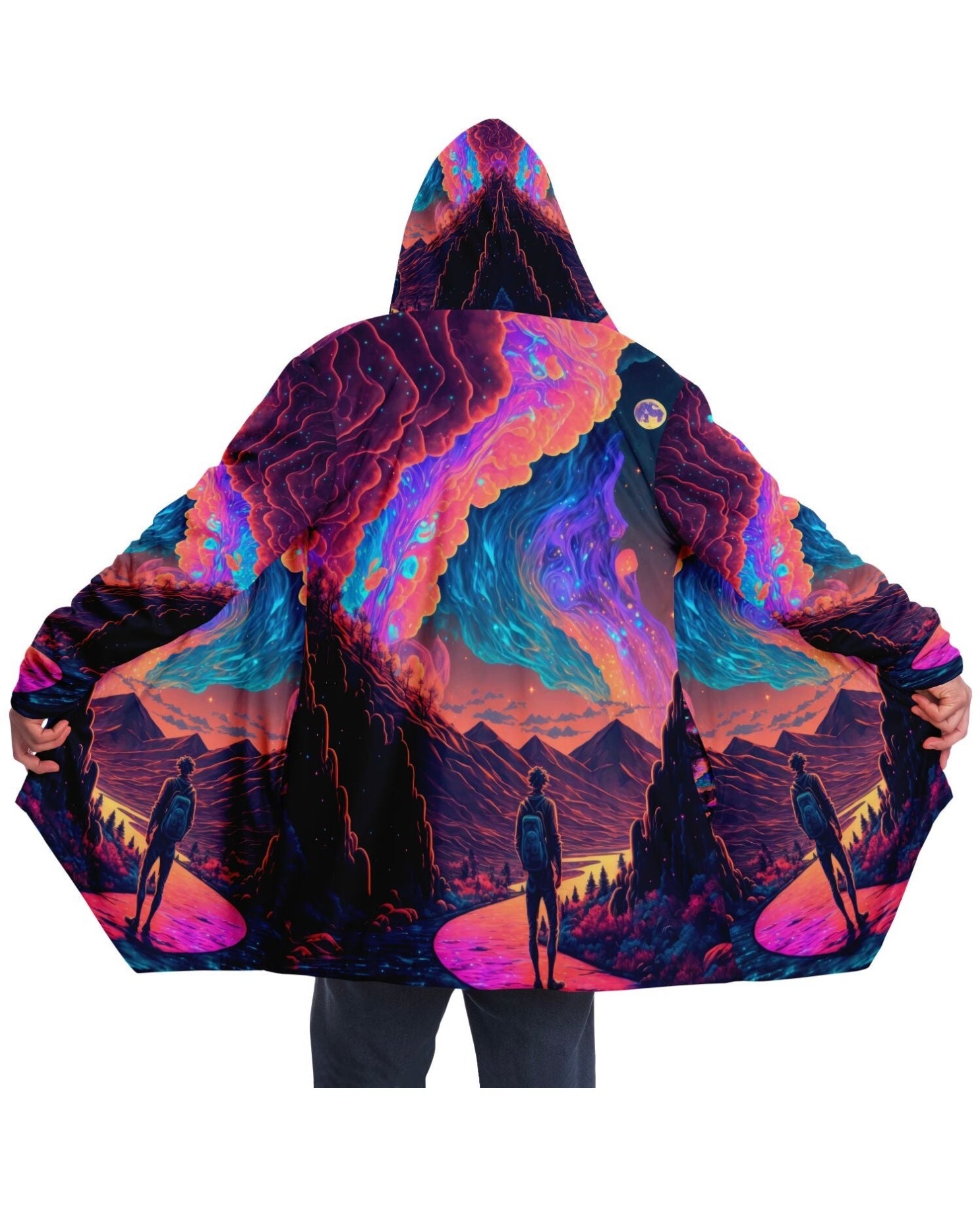 Lucid Dream Cloak, Trippy Festival Outfit, Ravewear, Psychedelic Cloak, Trippy Robe, cheapest Vibrant Festival Fashion, Cosmic Hooded Cloak