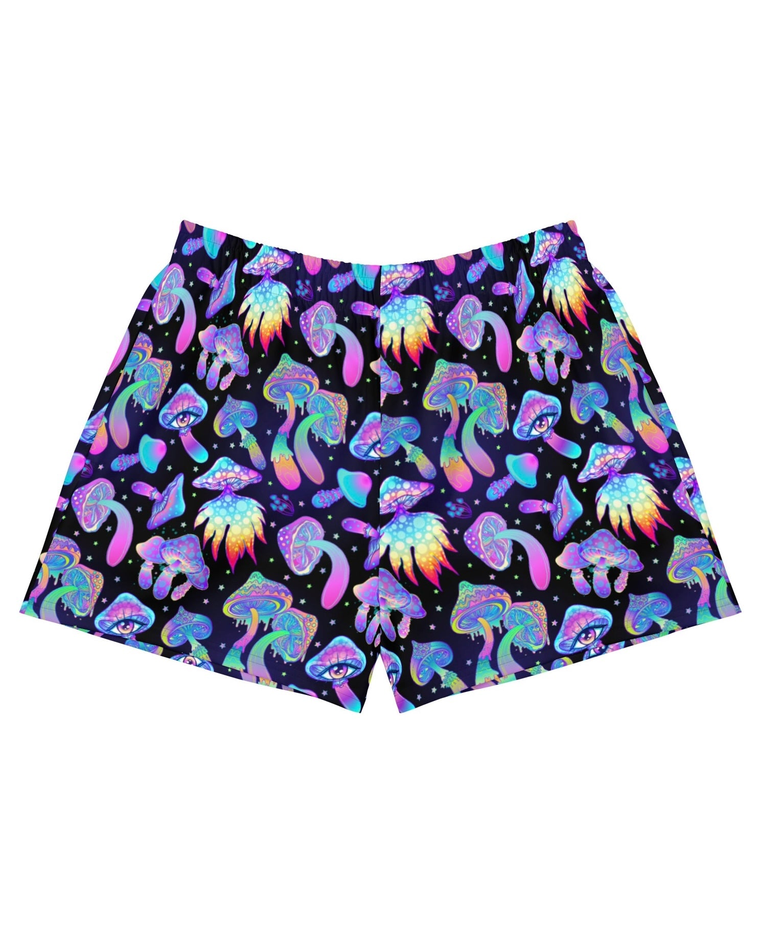 Shroomin Black Recycled Shorts, Athletic Shorts, - One Stop Rave