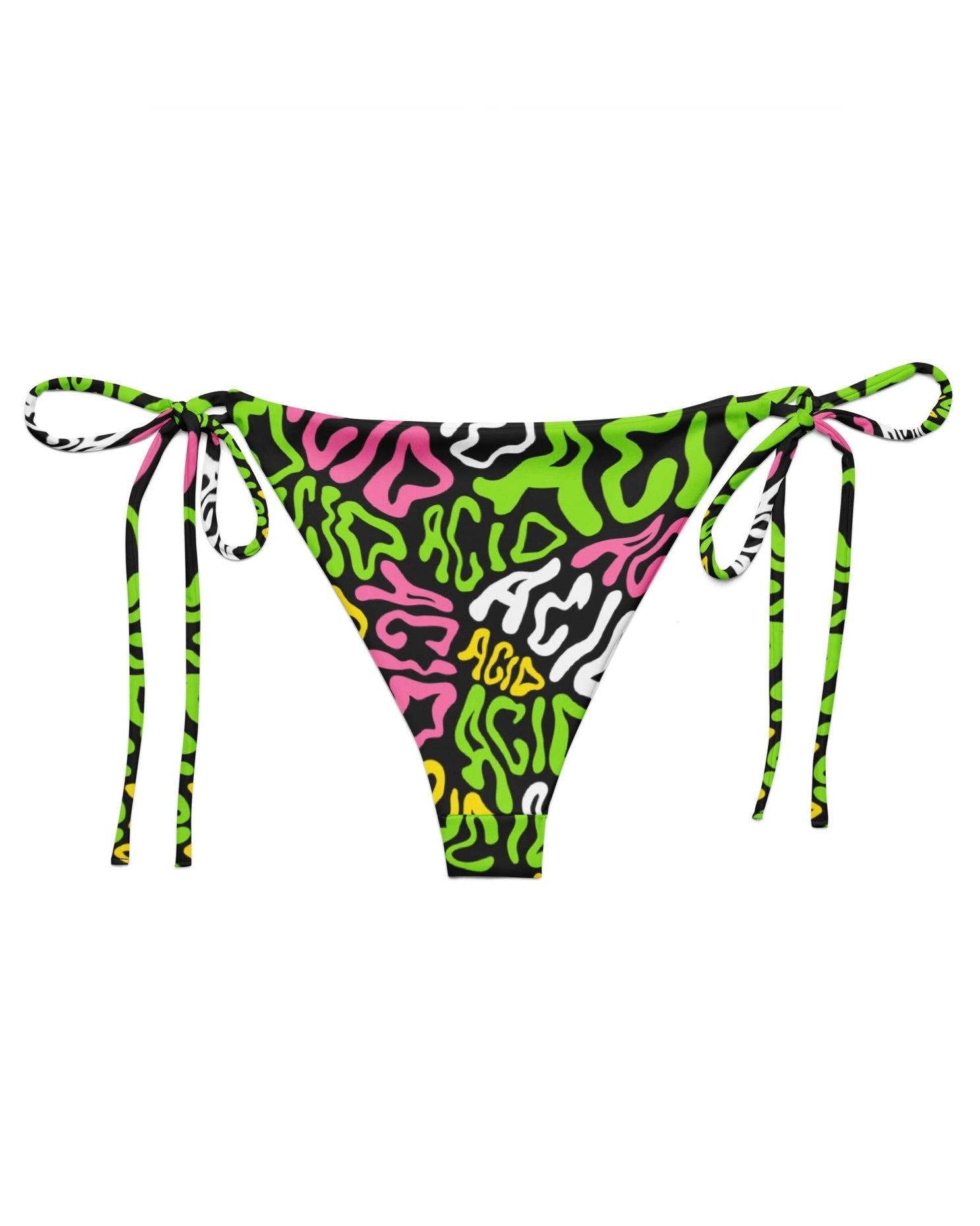 The back of the Candy Acid Recycled String Bottoms by One Stop Rave  on a white background.