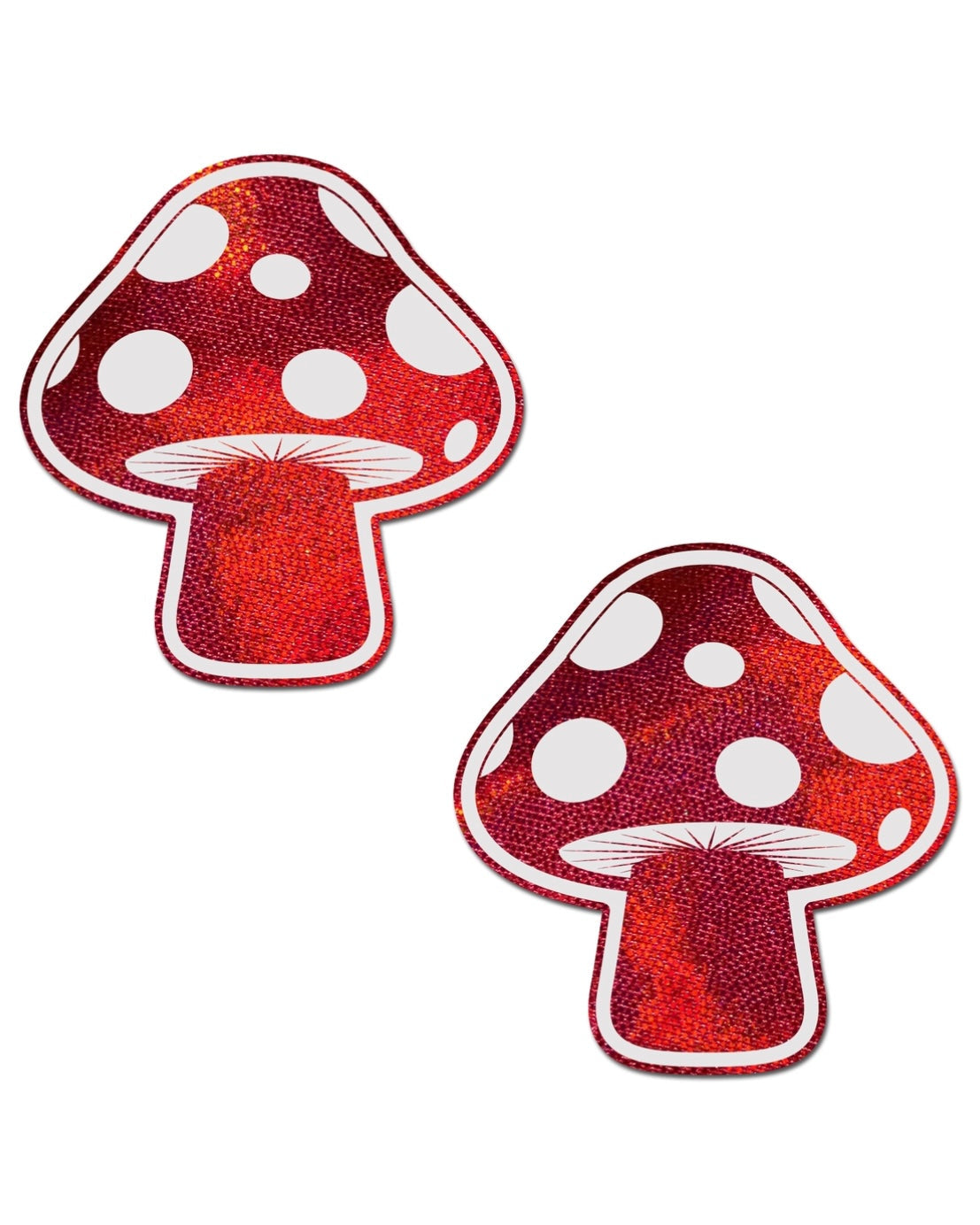 Mushroom: Shiny Red & White Glow-in-the-Dark Shroom Nipple Pasties, Pasties, - One Stop Rave
