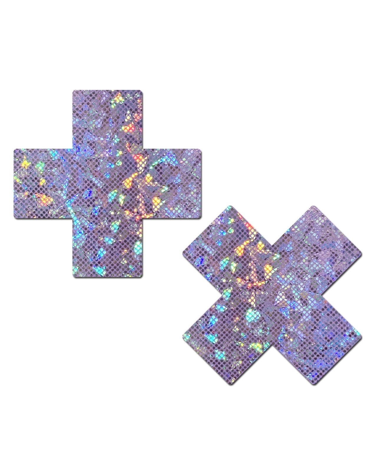 Plus X: Shattered Glass Disco Ball Glitter Cross Nipple Pasties, Pasties, - One Stop Rave