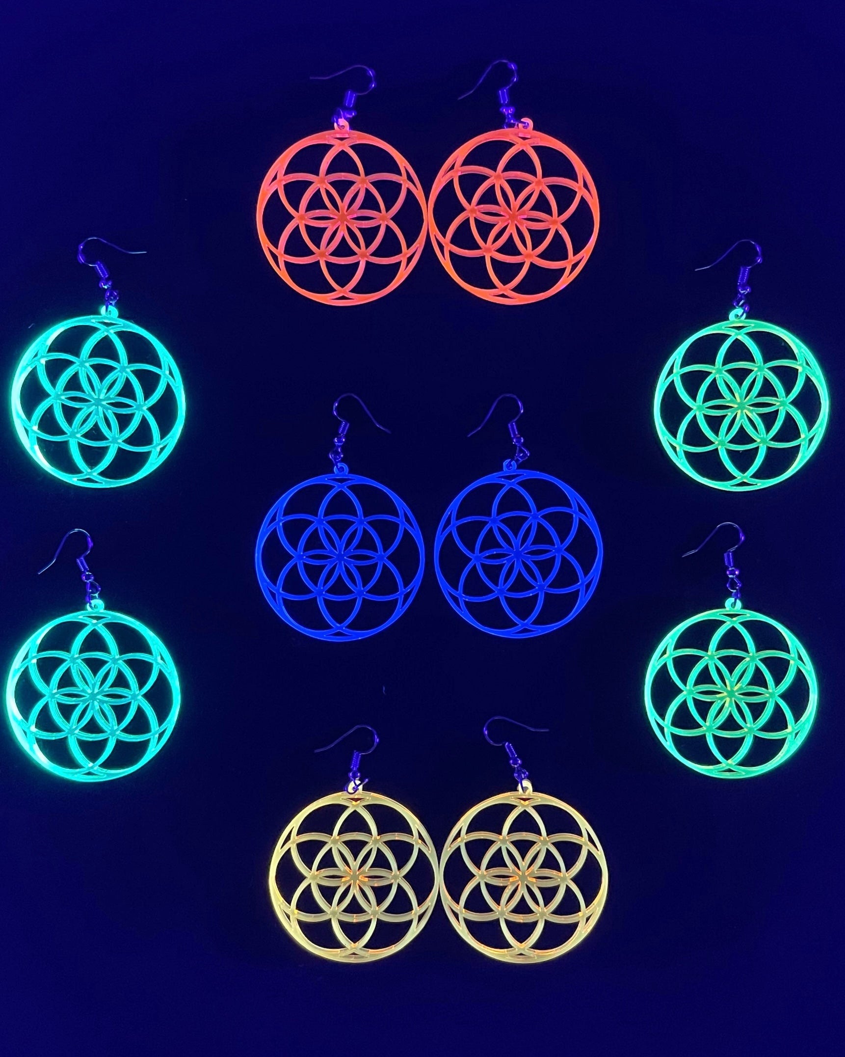 Seed of Life Earrings, Dangle Earrings, - One Stop Rave