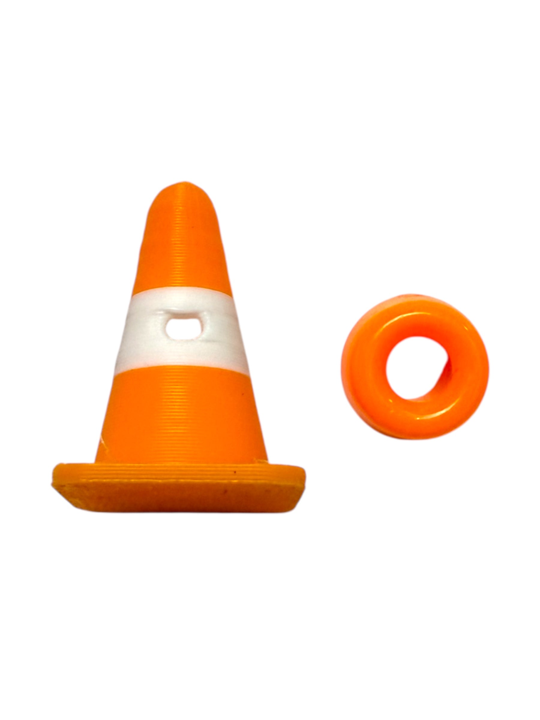 Orange traffic cone kandi bead with a smaller orange pony bead on a white background
