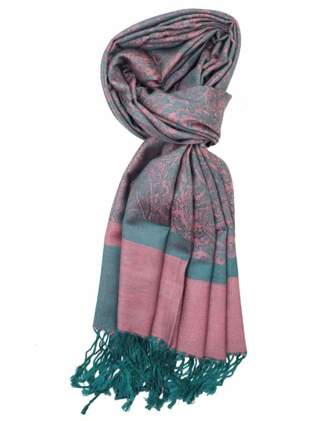 Multicolored scarf with fringes on a white background