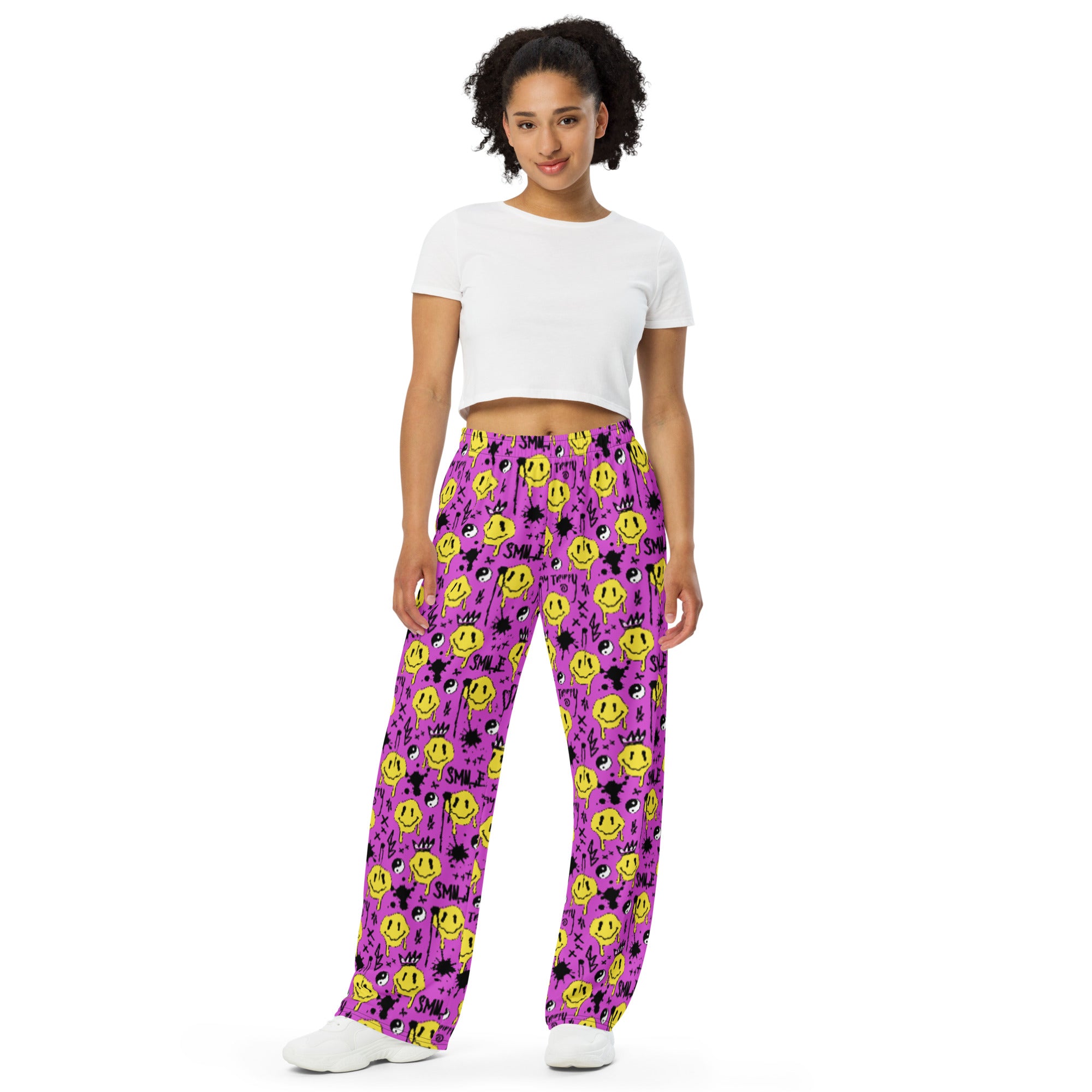Smile Splatter Wide Leg Pants, Wide Leg Pants, - One Stop Rave