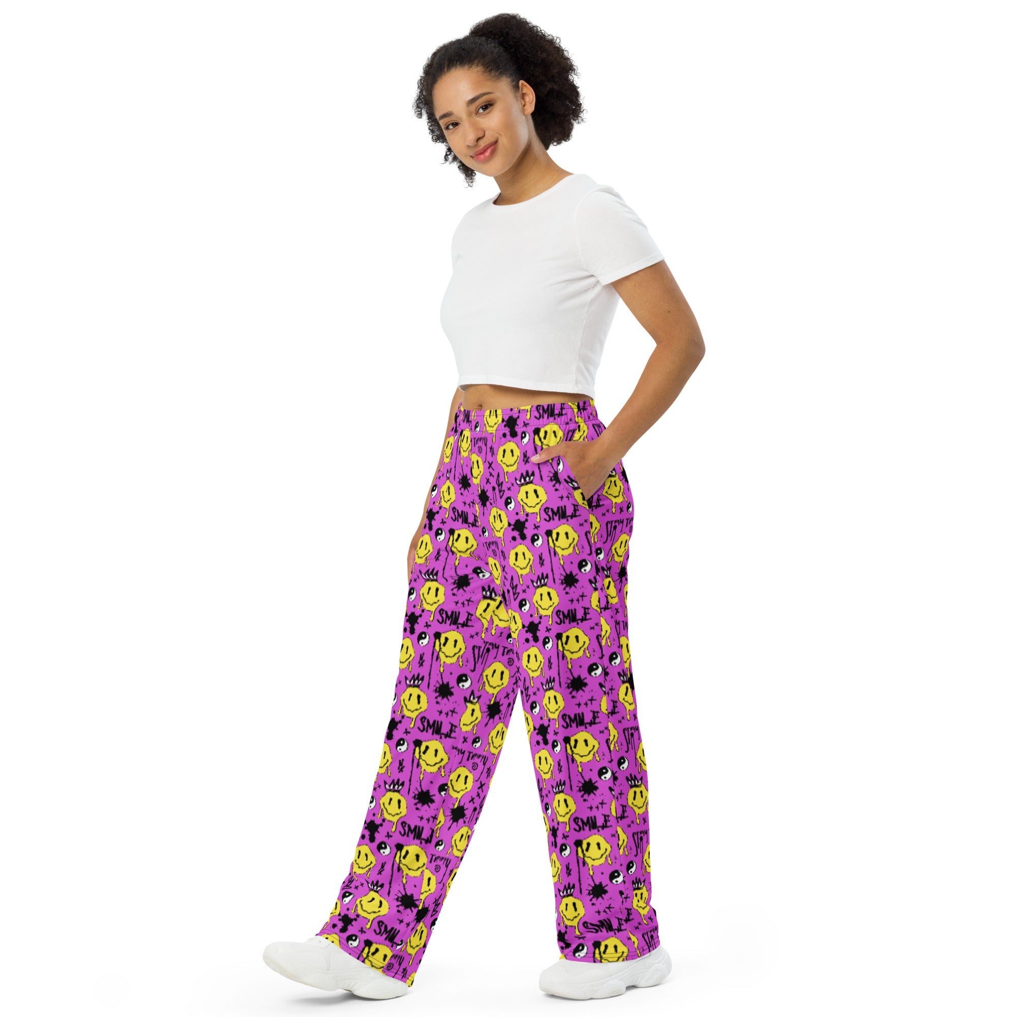 Smile Splatter Wide Leg Pants, Wide Leg Pants, - One Stop Rave