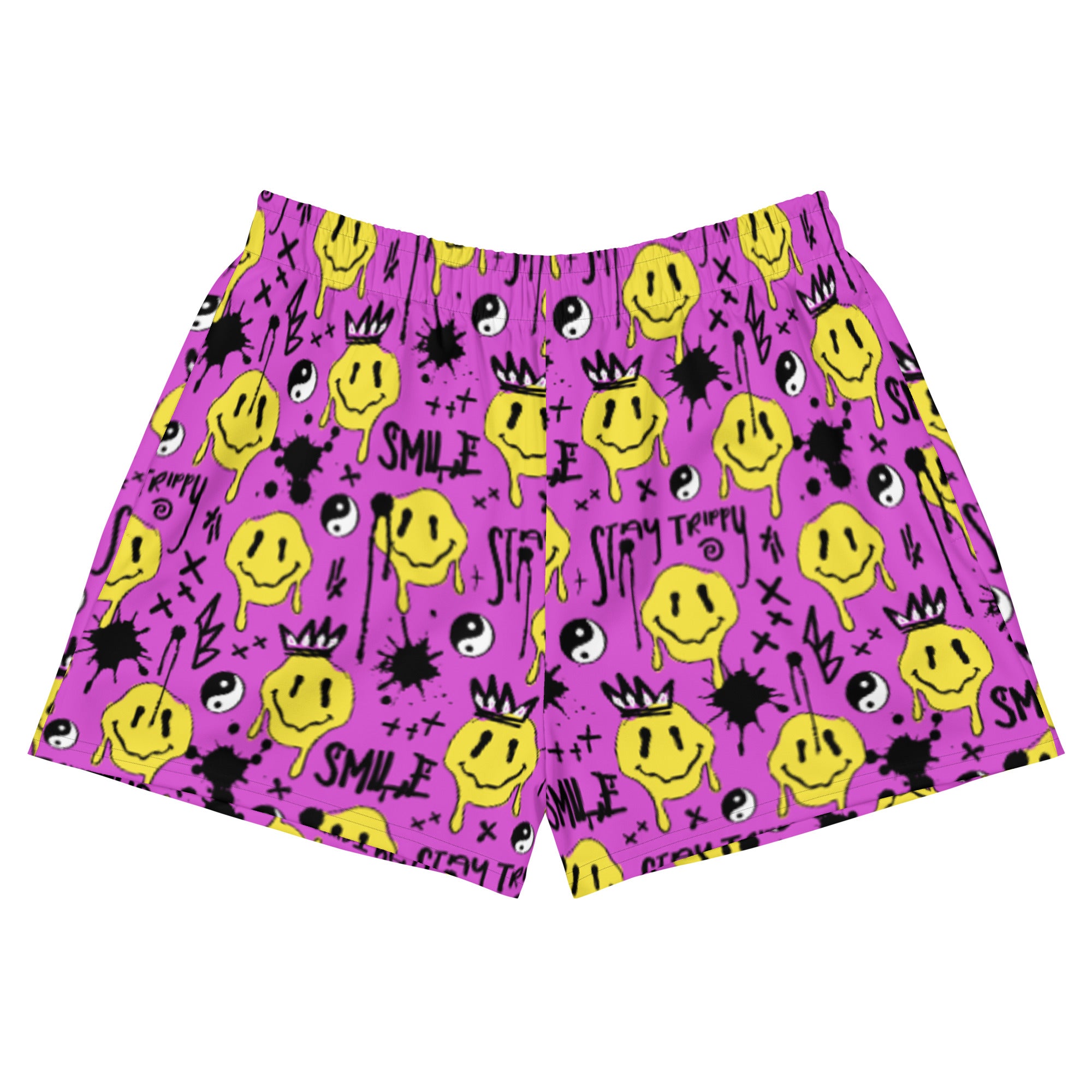 Smile Splatter Recycled Shorts, Athletic Shorts, - One Stop Rave