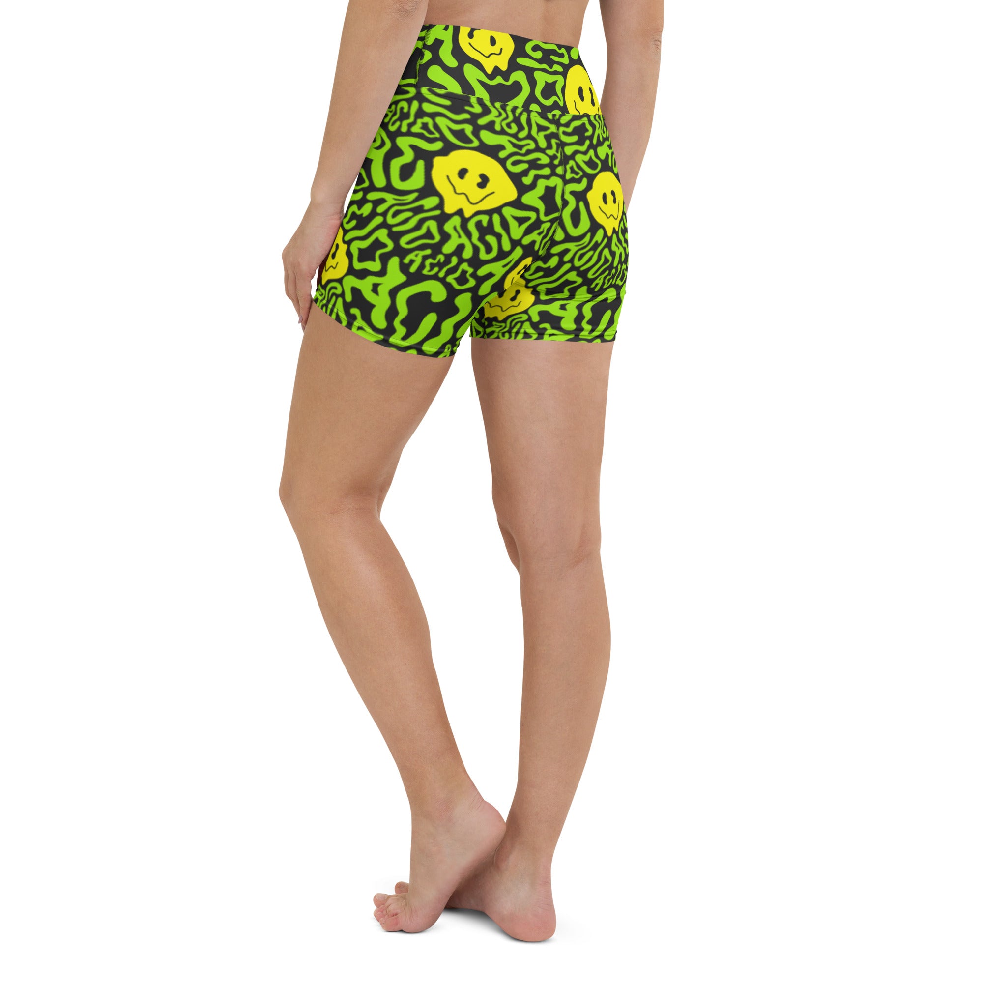 Acid Smilez Yoga Shorts, Athletic Shorts, - One Stop Rave