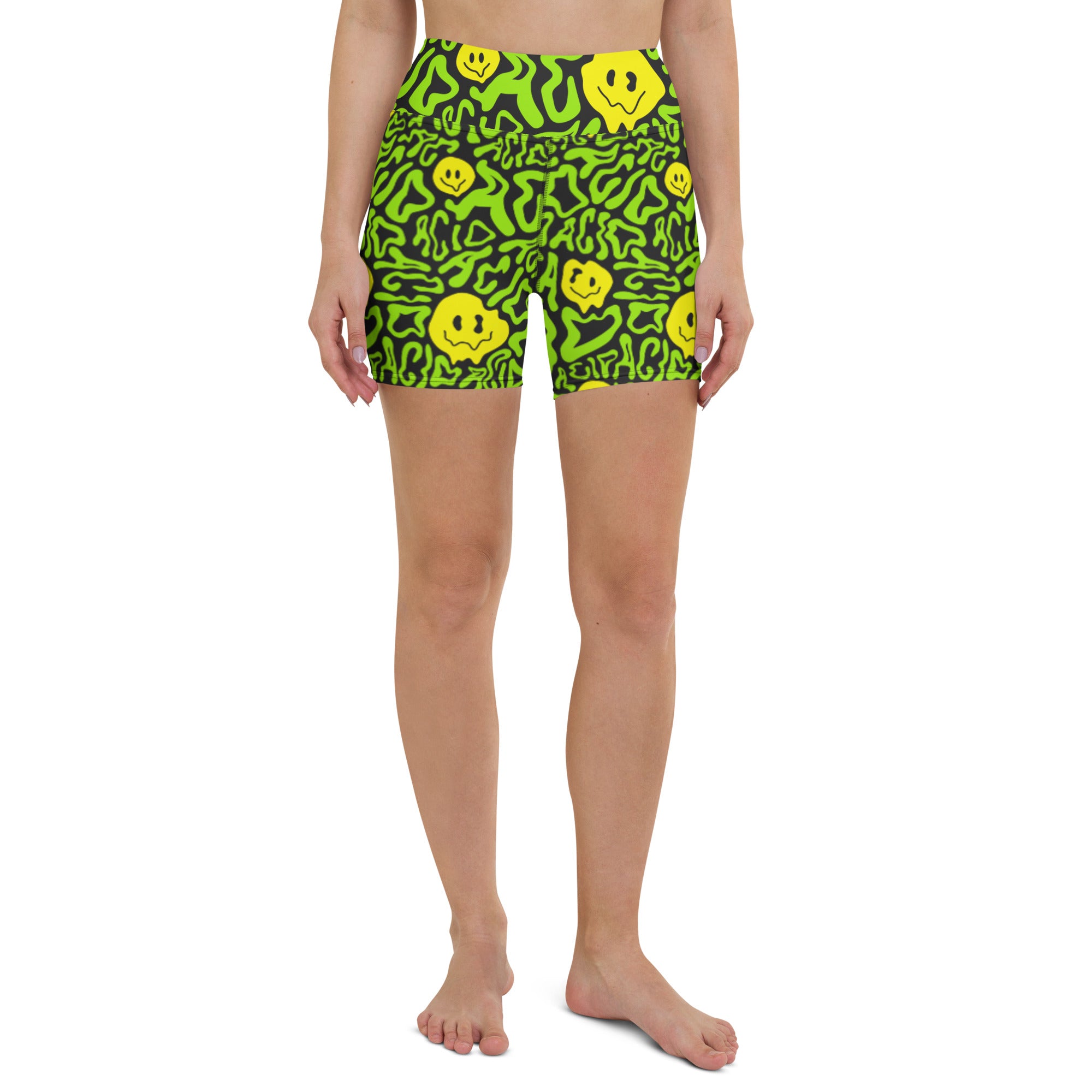 Acid Smilez Yoga Shorts, Athletic Shorts, - One Stop Rave