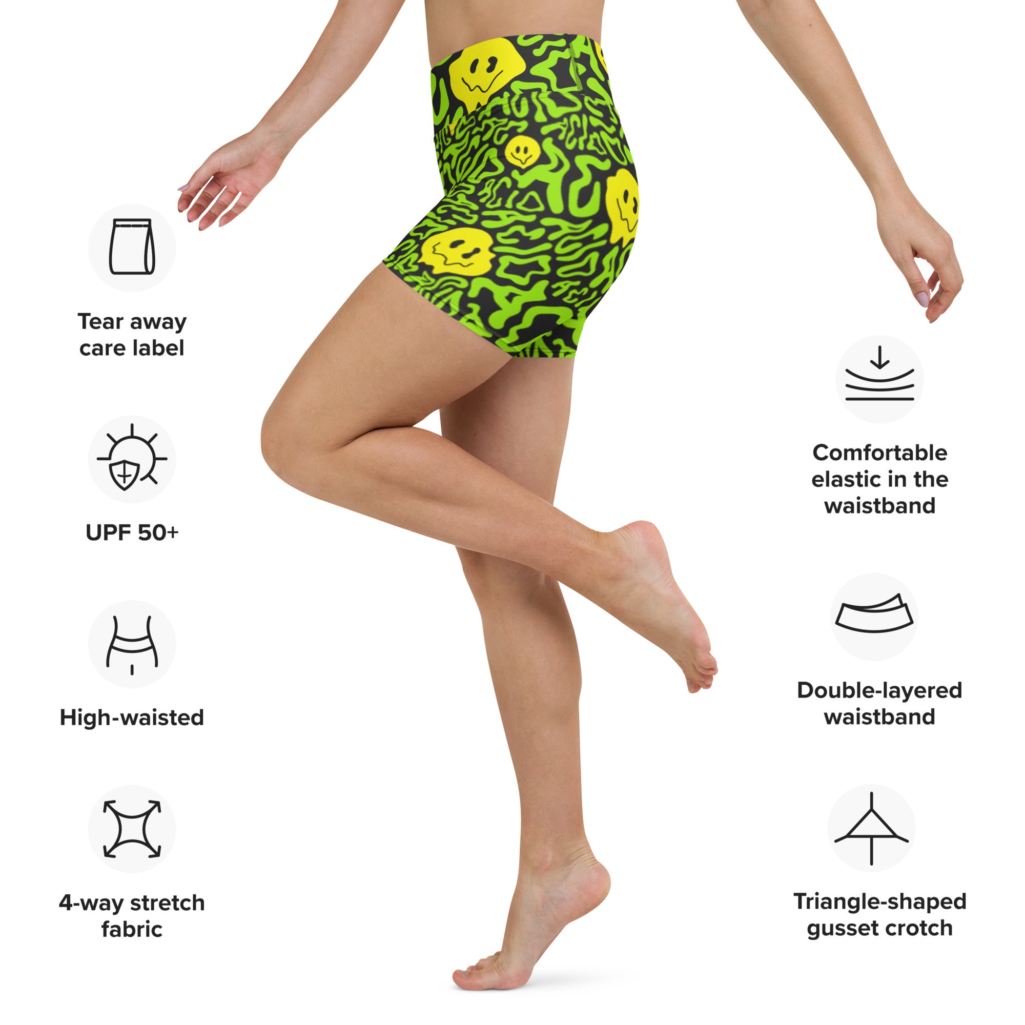 Acid Smilez Yoga Shorts, Athletic Shorts, - One Stop Rave