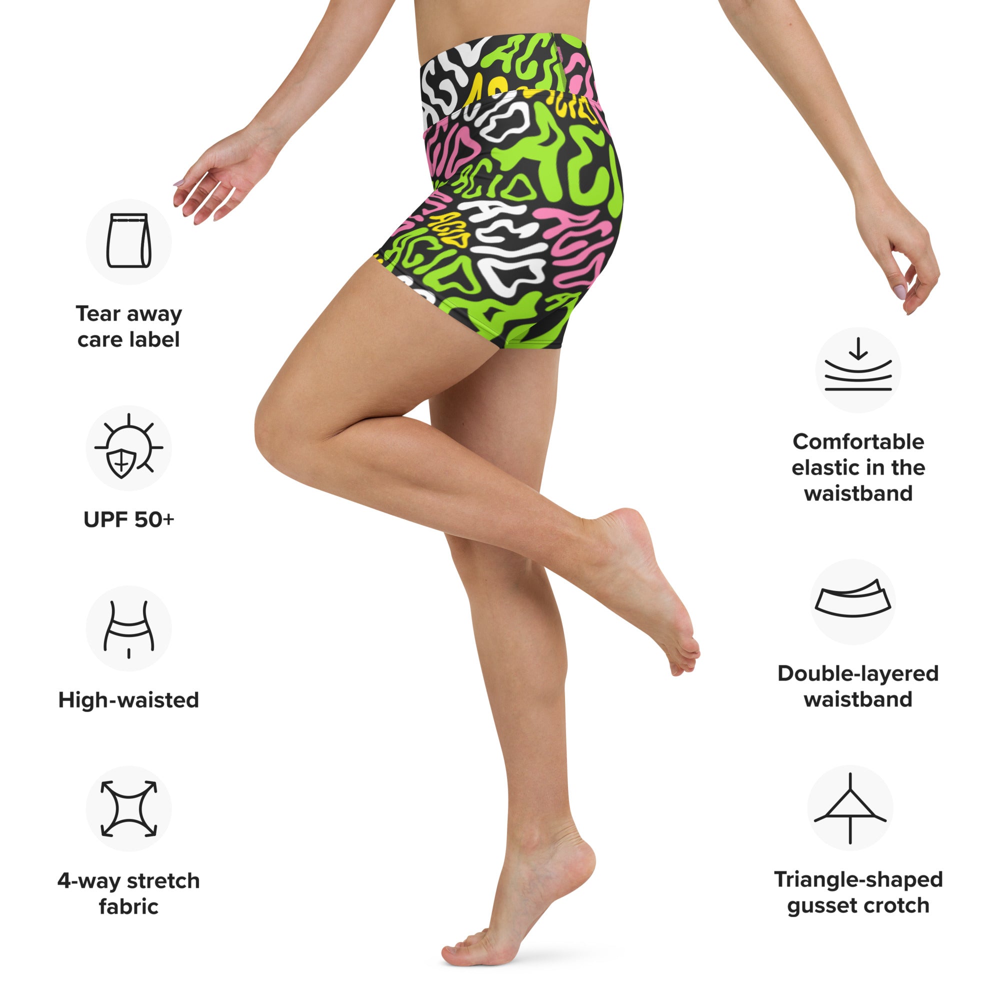 Candy Acid Yoga Shorts, Athletic Shorts, - One Stop Rave