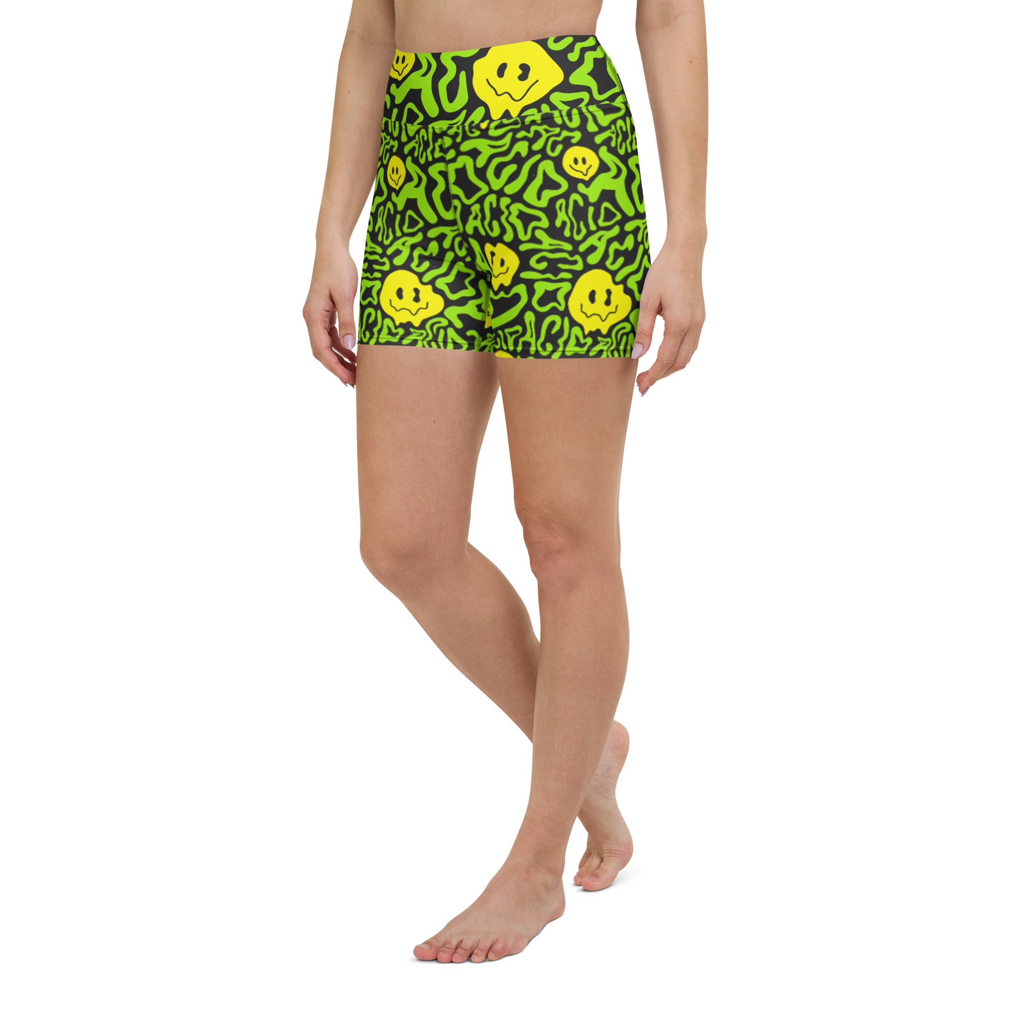 Acid Smilez Yoga Shorts, Athletic Shorts, - One Stop Rave