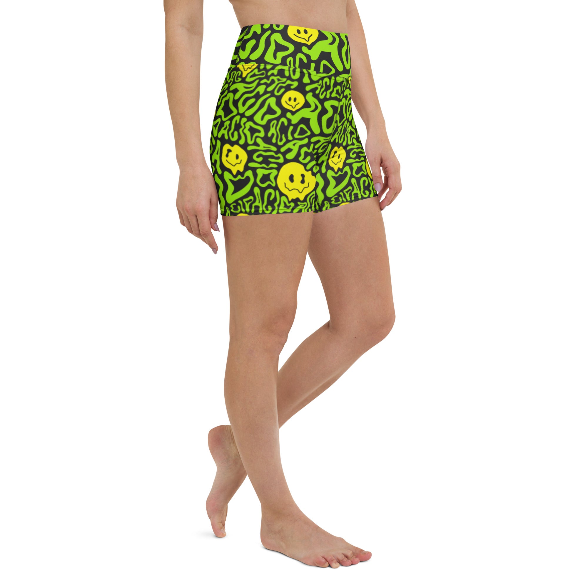 Acid Smilez Yoga Shorts, Athletic Shorts, - One Stop Rave