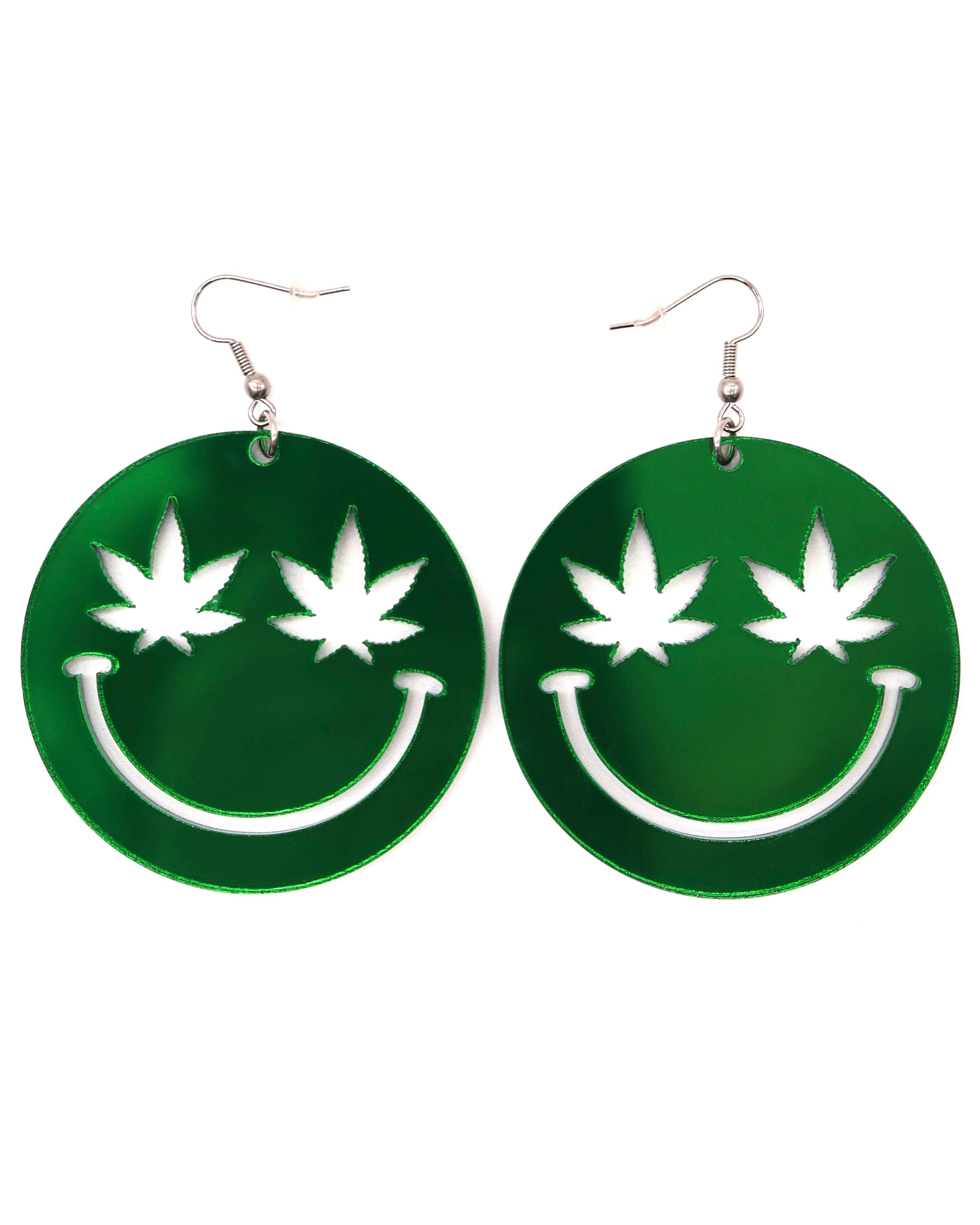 Stoned Smiley Earrings, Dangle Earrings, - One Stop Rave