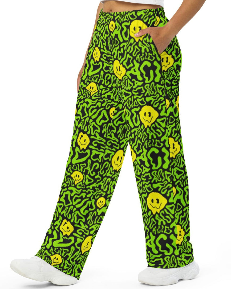 Acid Smilez Wide Leg Pants, Wide Leg Pants, - One Stop Rave