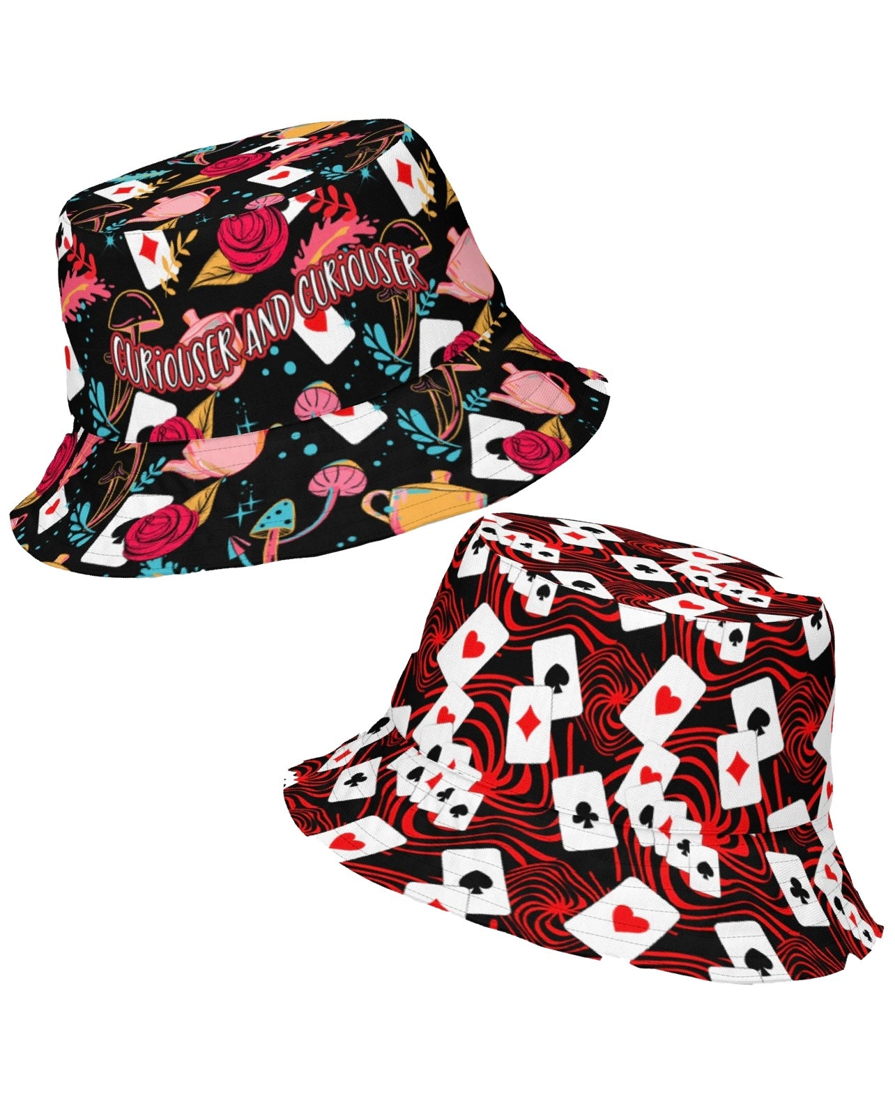 Curiouser and Curiouser / Off With Your Head Reversible Bucket Hat, Bucket Hat, - One Stop Rave