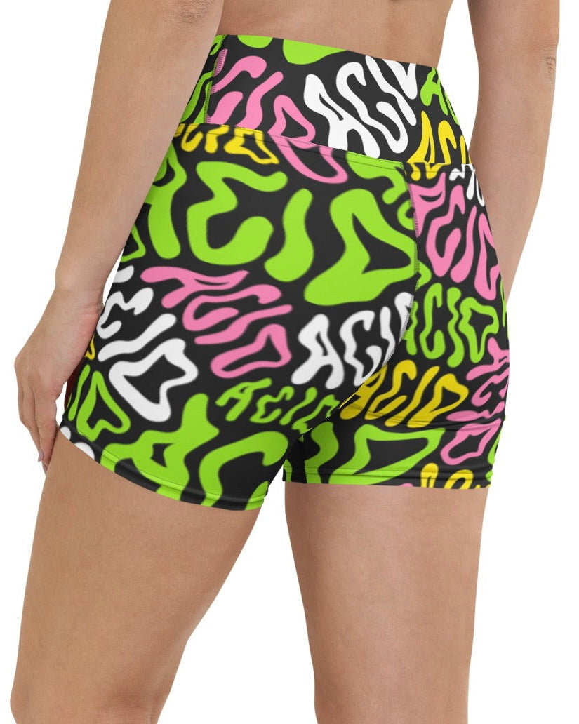 Candy Acid Yoga Shorts, Athletic Shorts, - One Stop Rave
