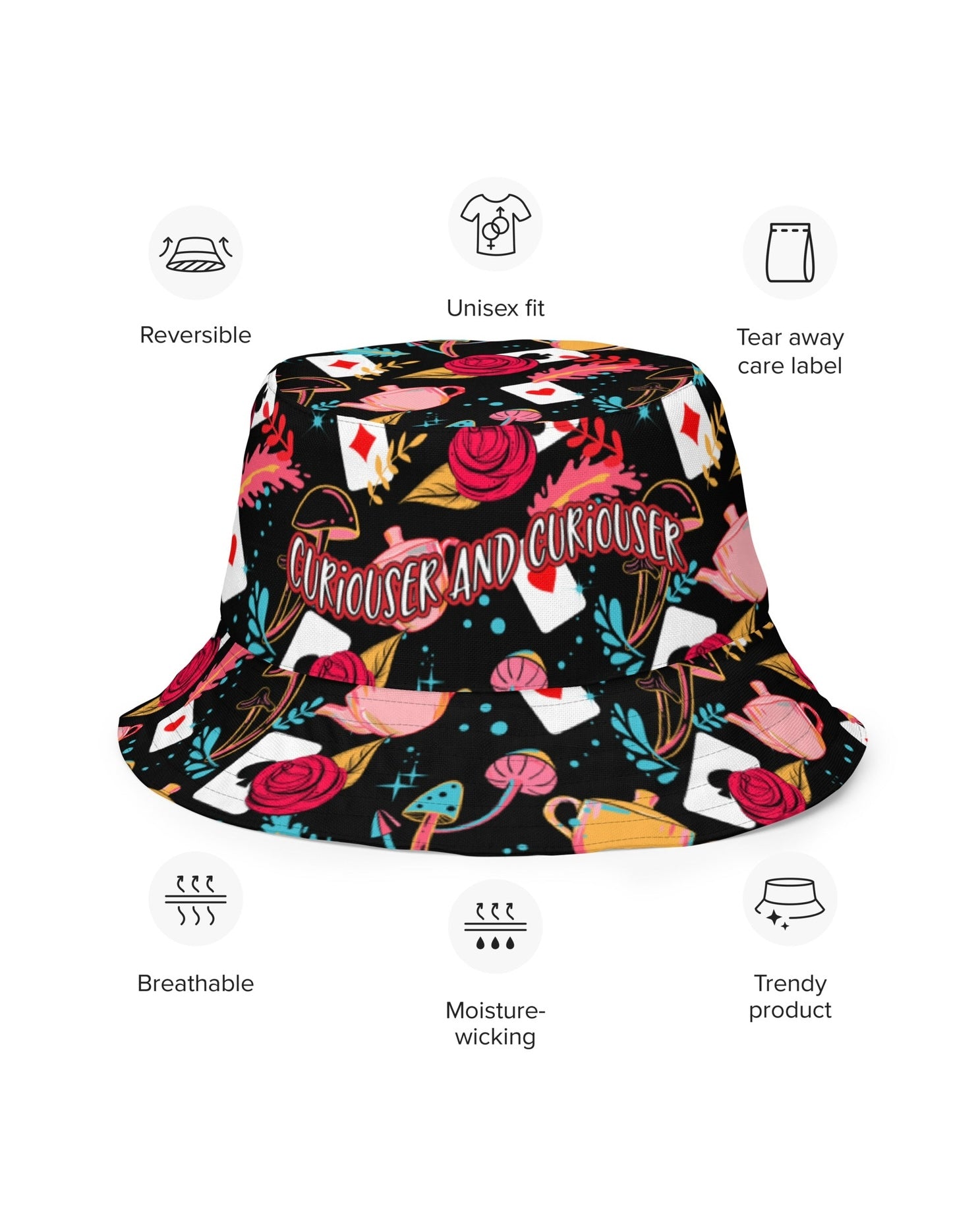 Curiouser and Curiouser / Off With Your Head Reversible Bucket Hat, Bucket Hat, - One Stop Rave