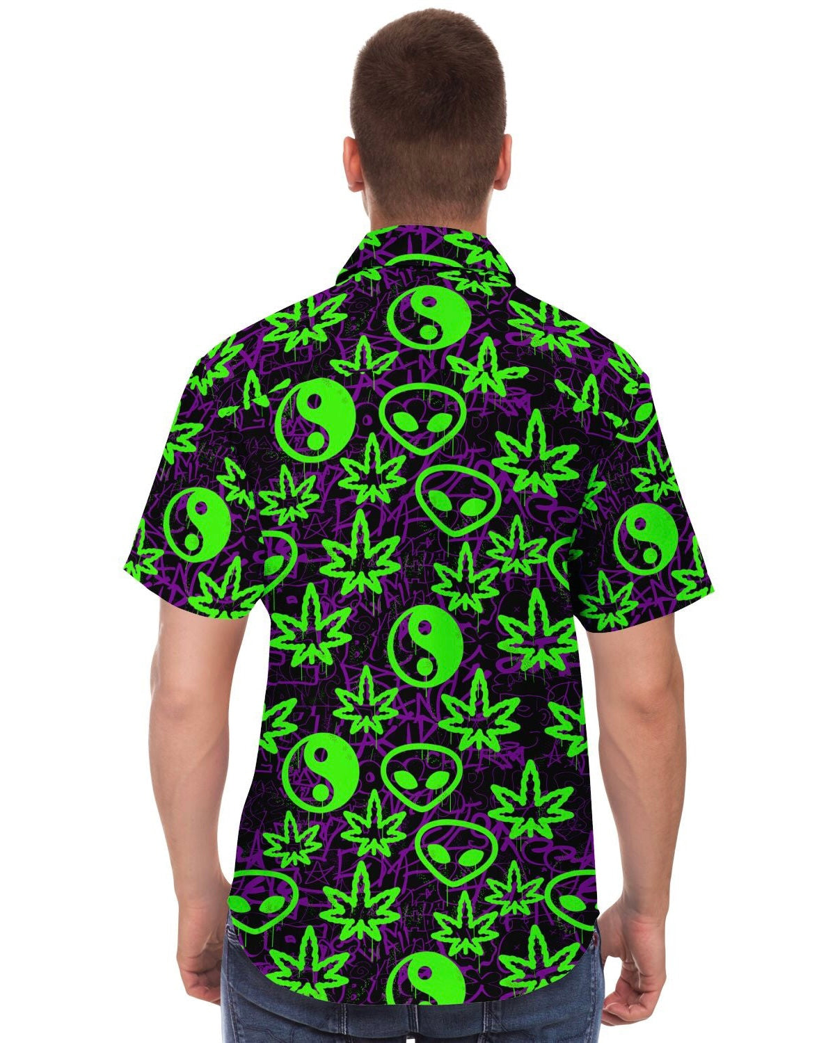 Ganja Graffiti Party Shirt, Short Sleeve Button Down Shirt - AOP, - One Stop Rave