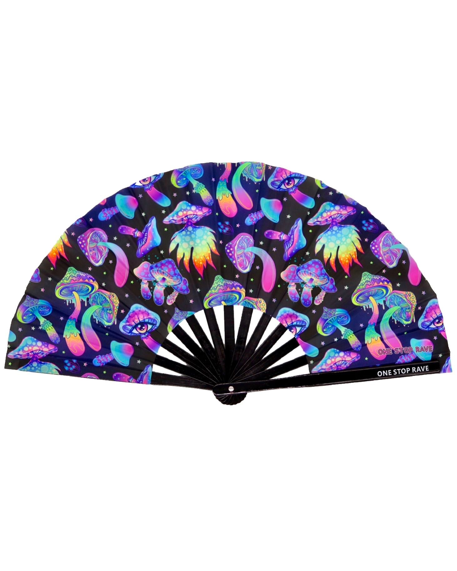 Shroomin Black Hand Fan, Festival Fans 13.5", - One Stop Rave