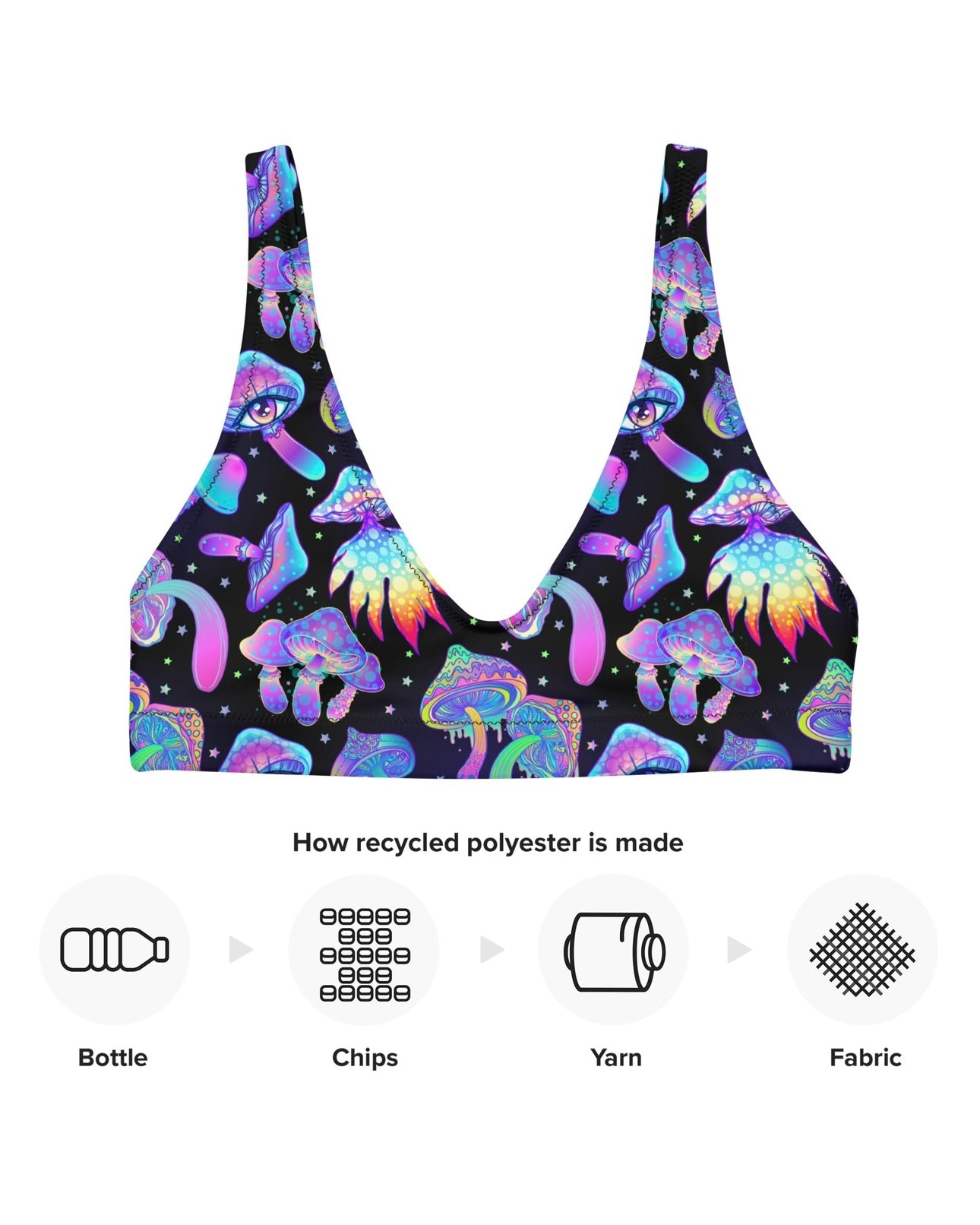 Shroomin Black Recycled Padded V-Top, V-Top, - One Stop Rave