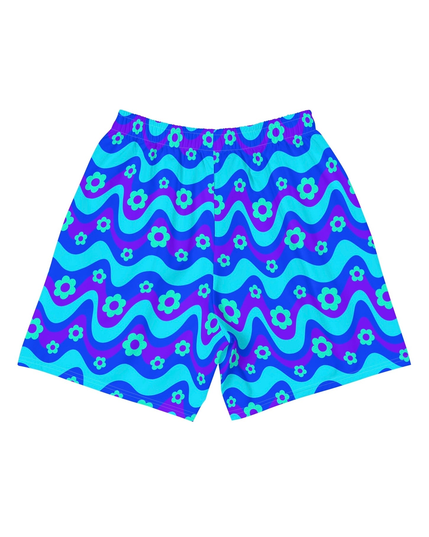 Flower Power Blue Recycled Athletic Shorts, Athletic Shorts, - One Stop Rave