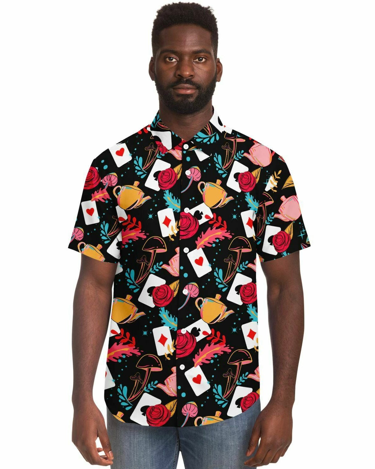 Curiouser and Curiouser Party Shirt, Short Sleeve Button Down Shirt, - One Stop Rave