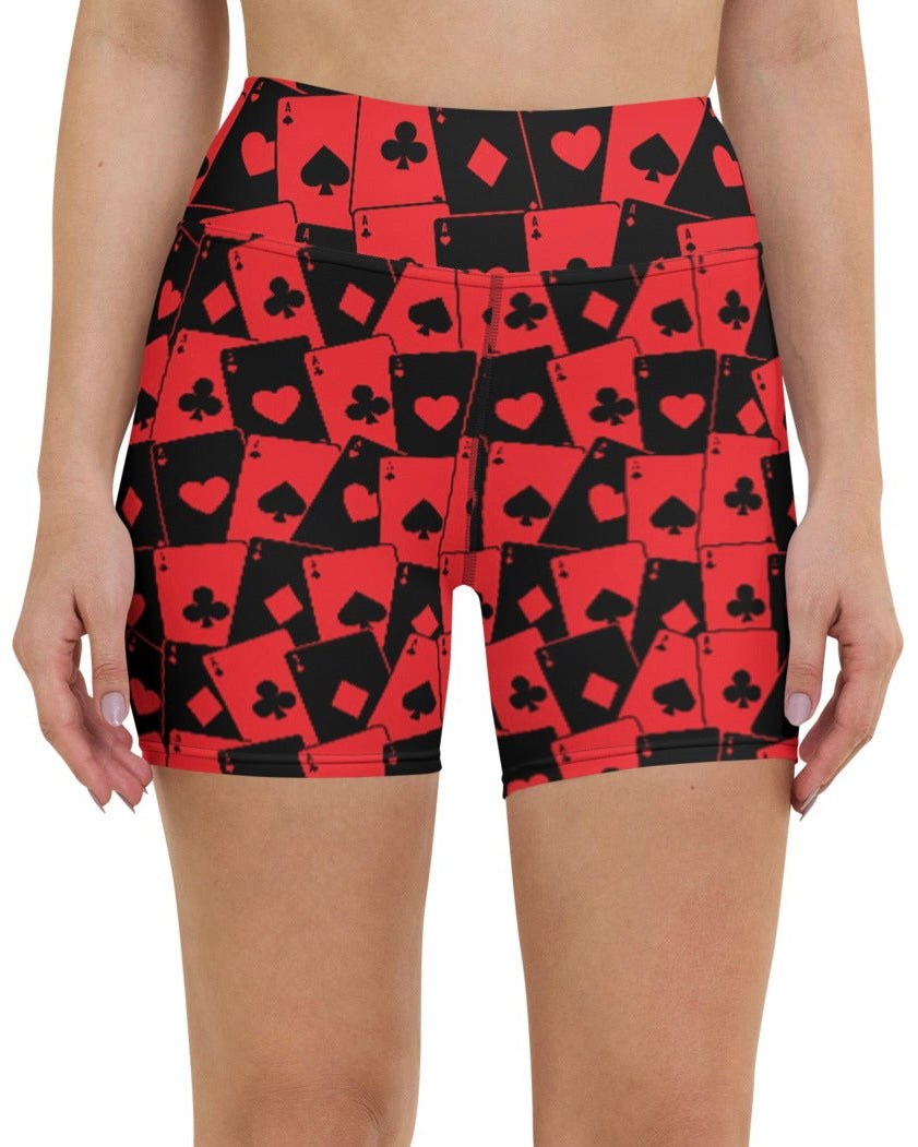 Ace Of Hearts Yoga Shorts, Athletic Shorts, - One Stop Rave