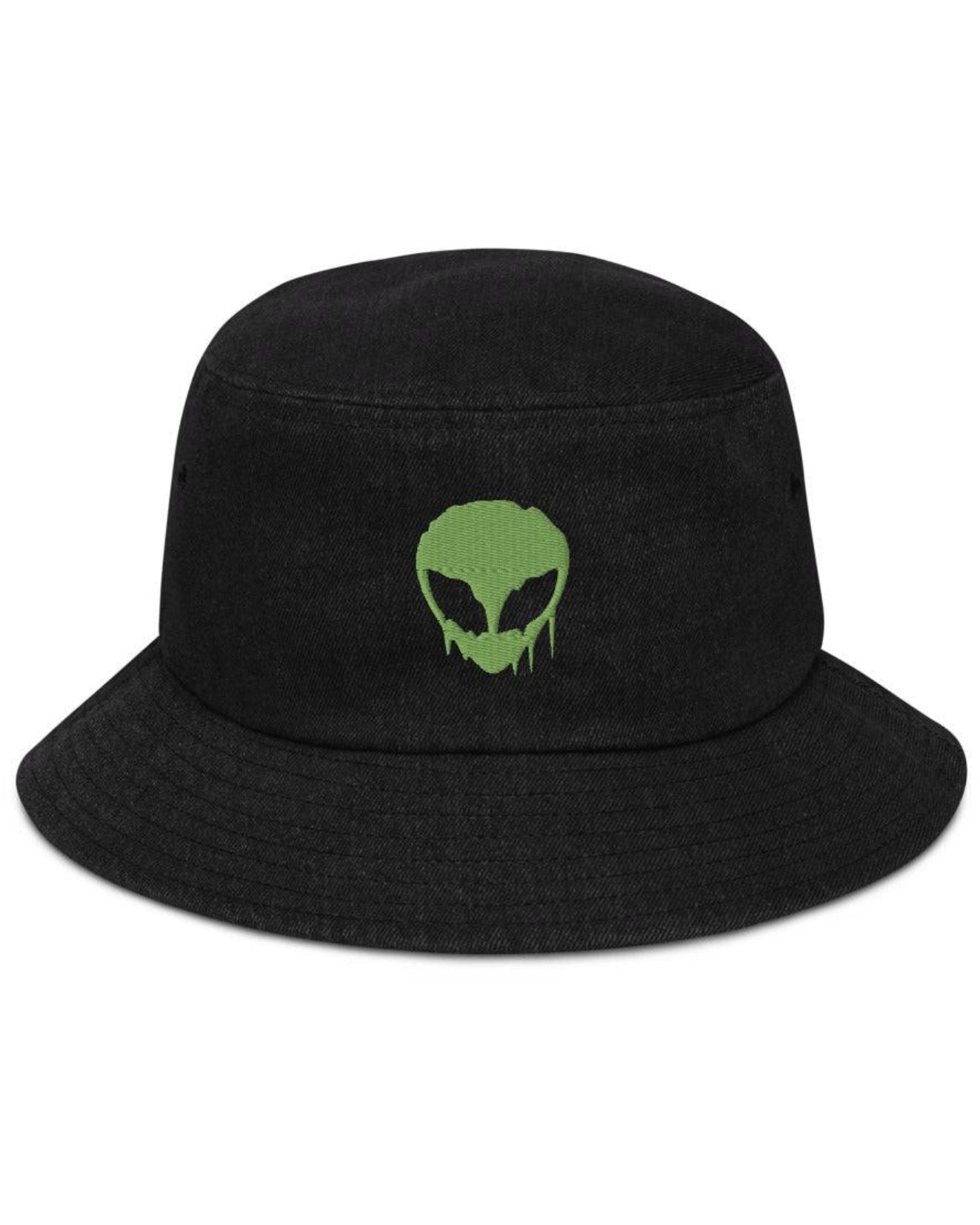 Trippy Alien Denim Bucket Hat, Bucket Hat, - One Stop Rave