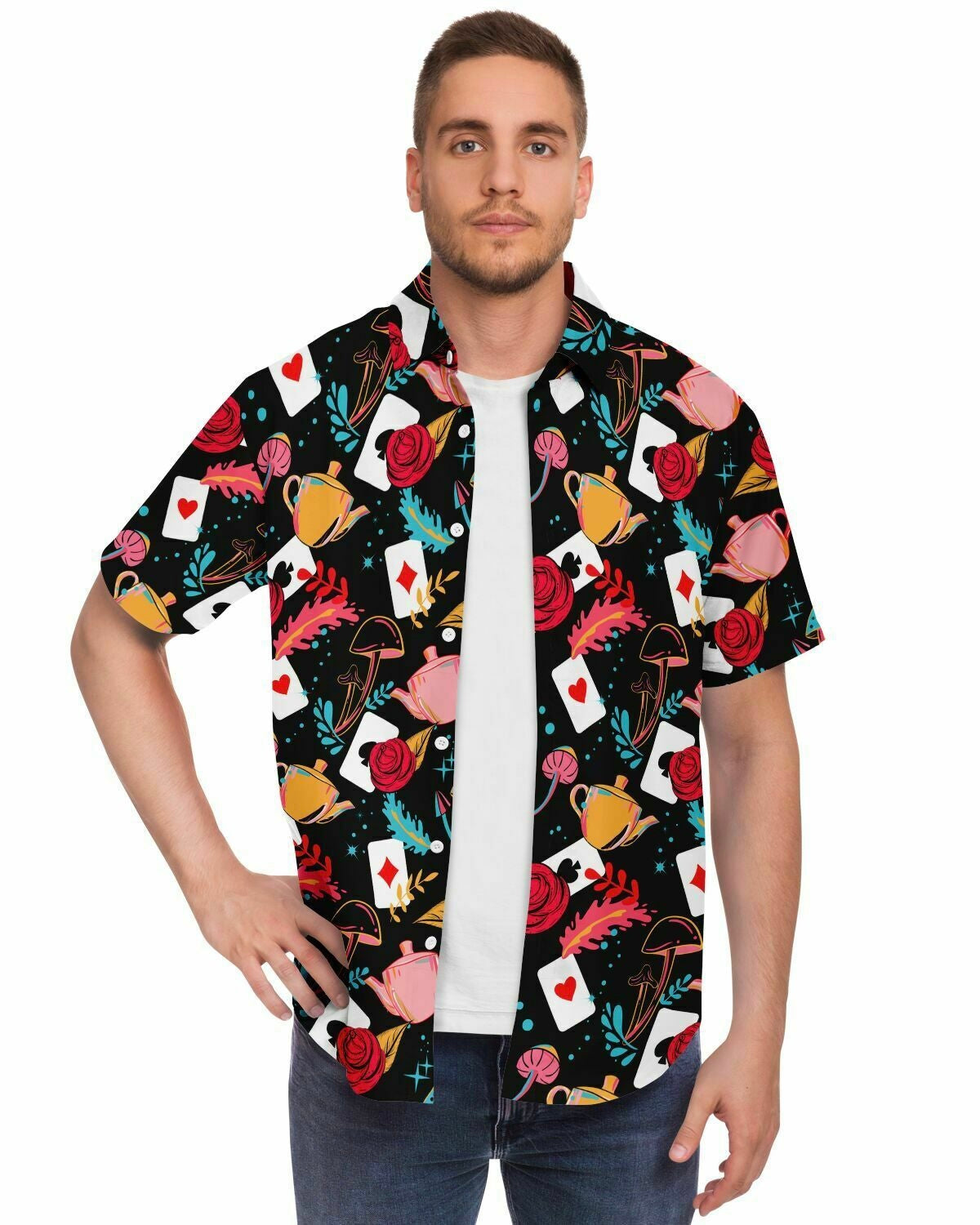 Curiouser and Curiouser Party Shirt, Short Sleeve Button Down Shirt, - One Stop Rave