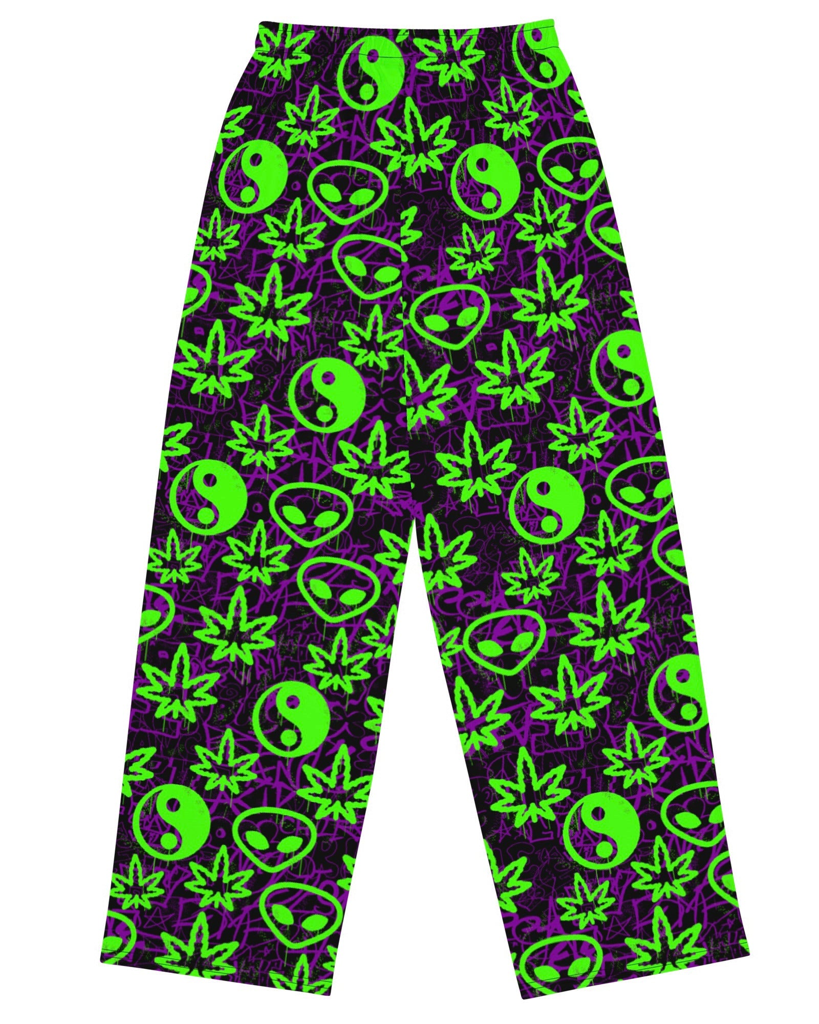 Ganja Graffiti Wide Leg Pants, Wide Leg Pants, - One Stop Rave