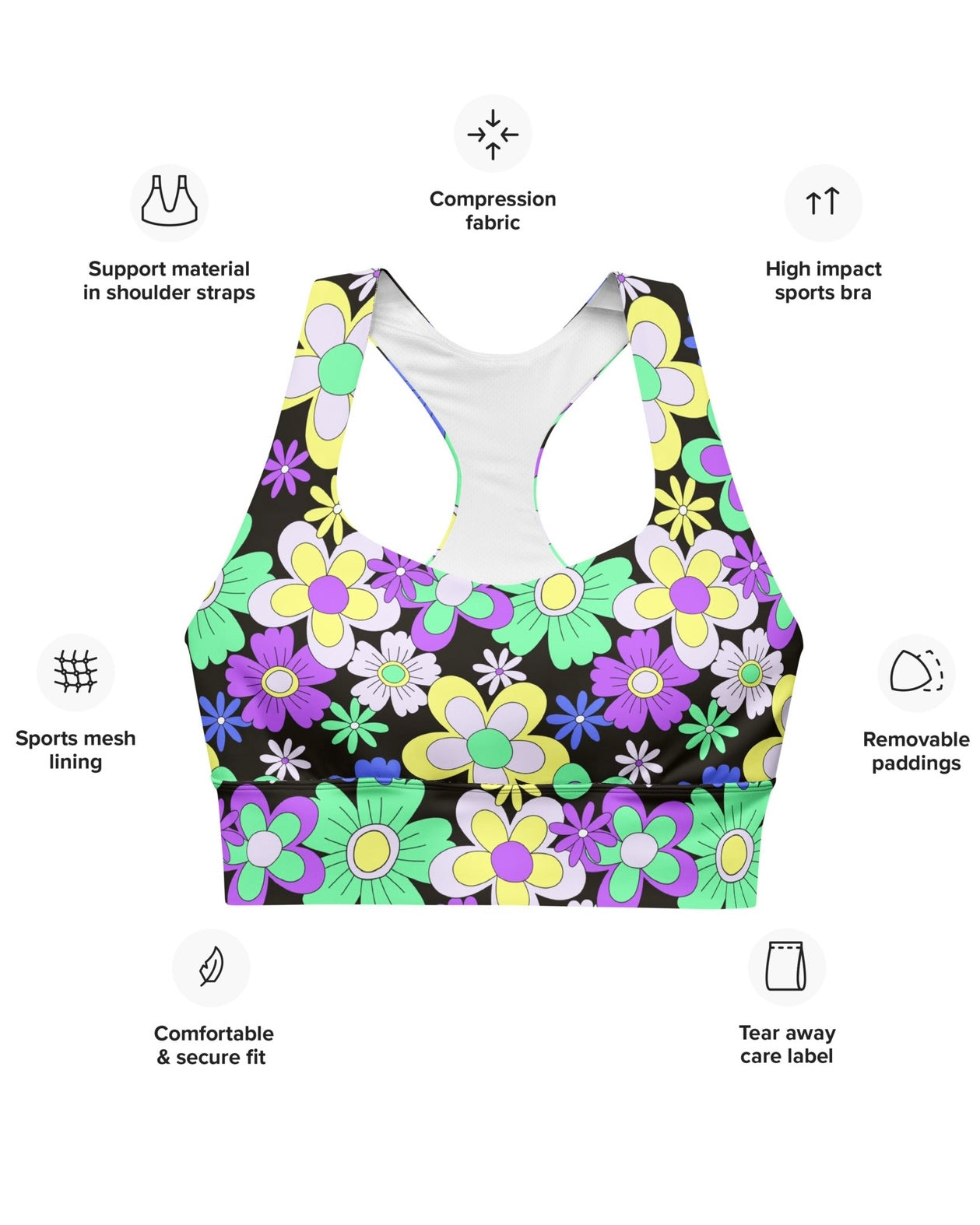 Crazy Daisy Longline Top, Sports Top, - One Stop Rave
