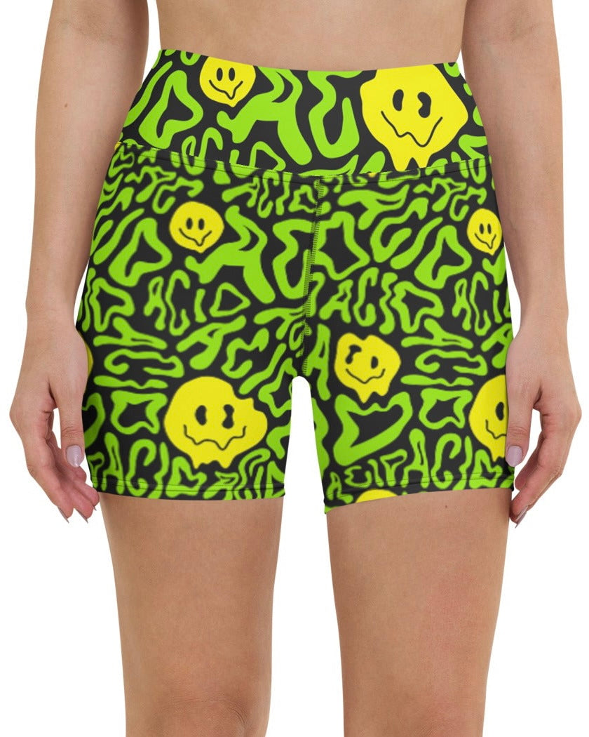 Acid Smilez Yoga Shorts, Athletic Shorts, - One Stop Rave